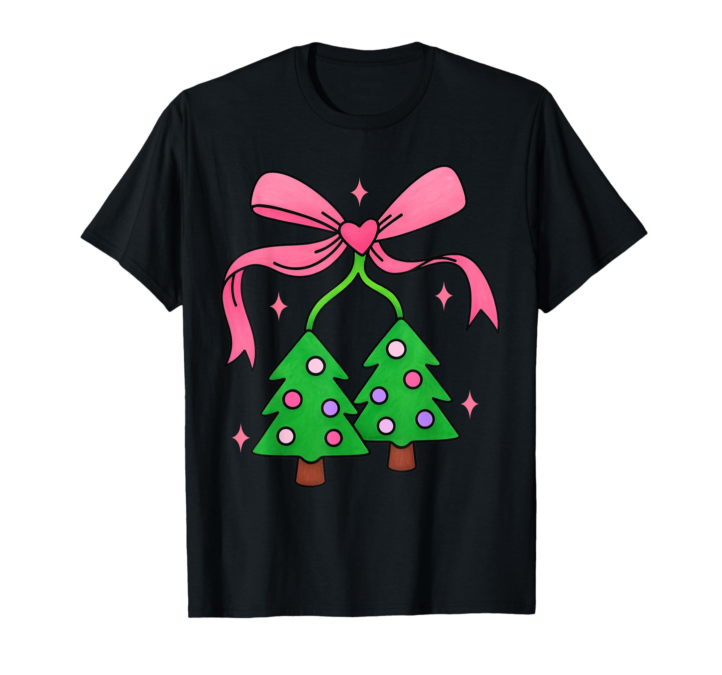 Cute Christmas Girls Tree Women Bow Cherry Holiday Santa T-Shirt