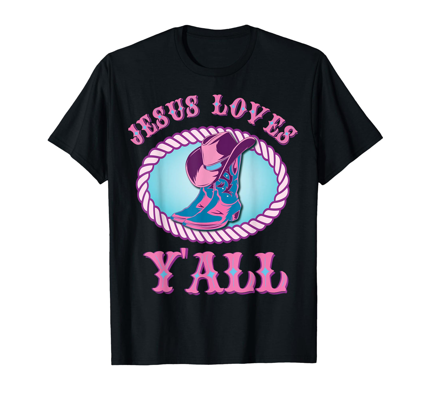 Cute Jesus Loves Y'all Cowgirl Christian T-Shirt