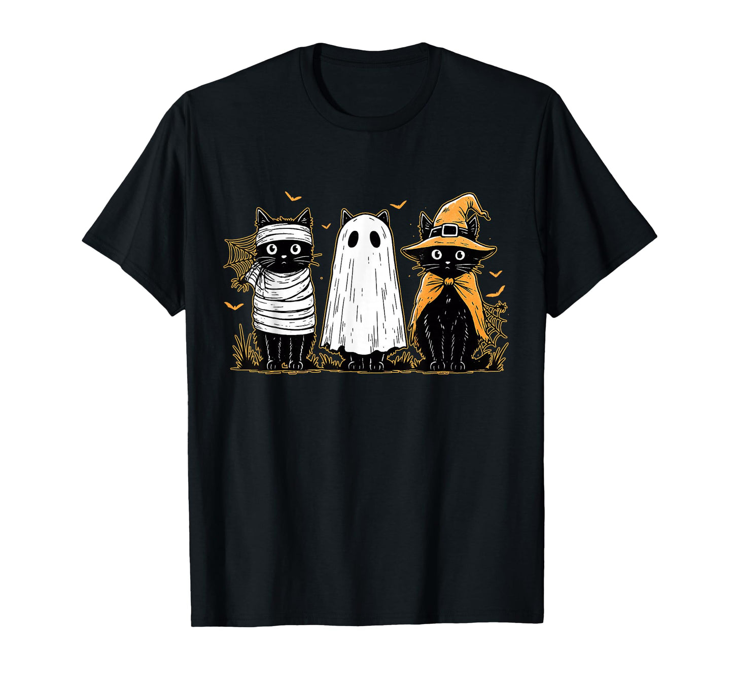 Retro Black Cat Witch Scary Halloween Pumpkin Women Men Kids T-Shirt