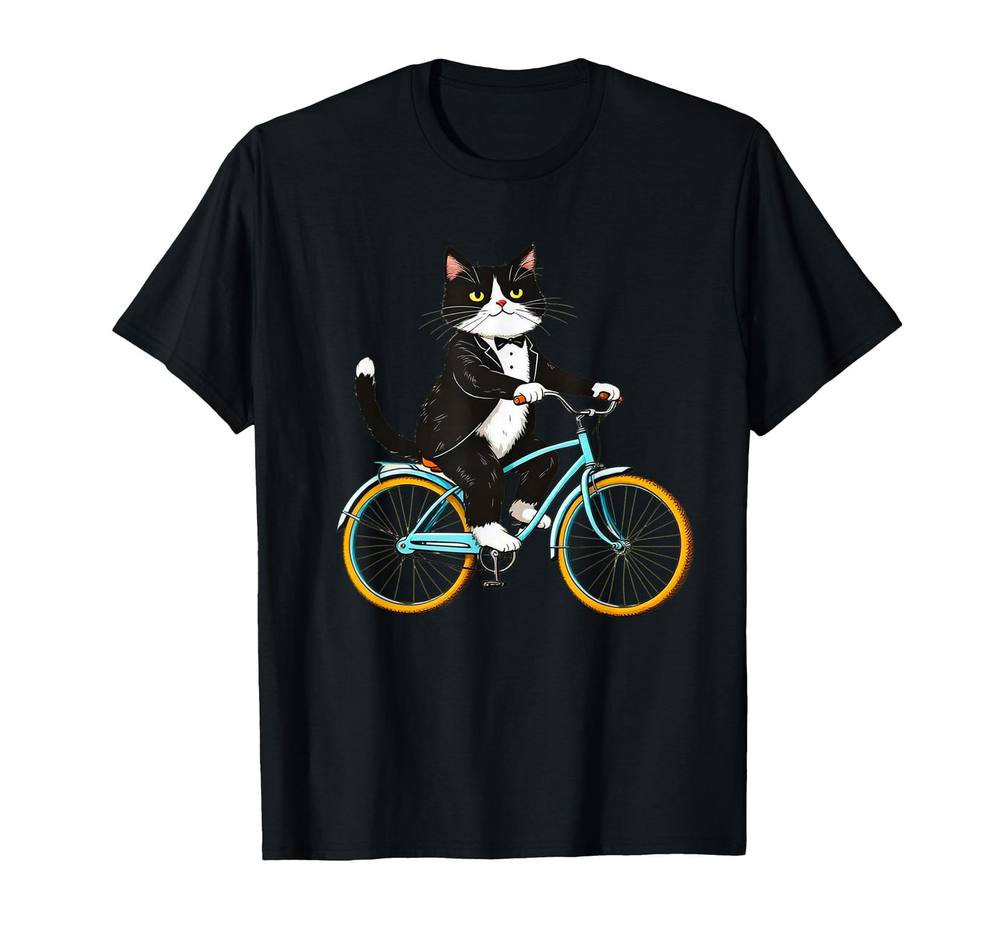 Tuxedo Cat Riding Bike Funny Vintage Animal Lover T-Shirt