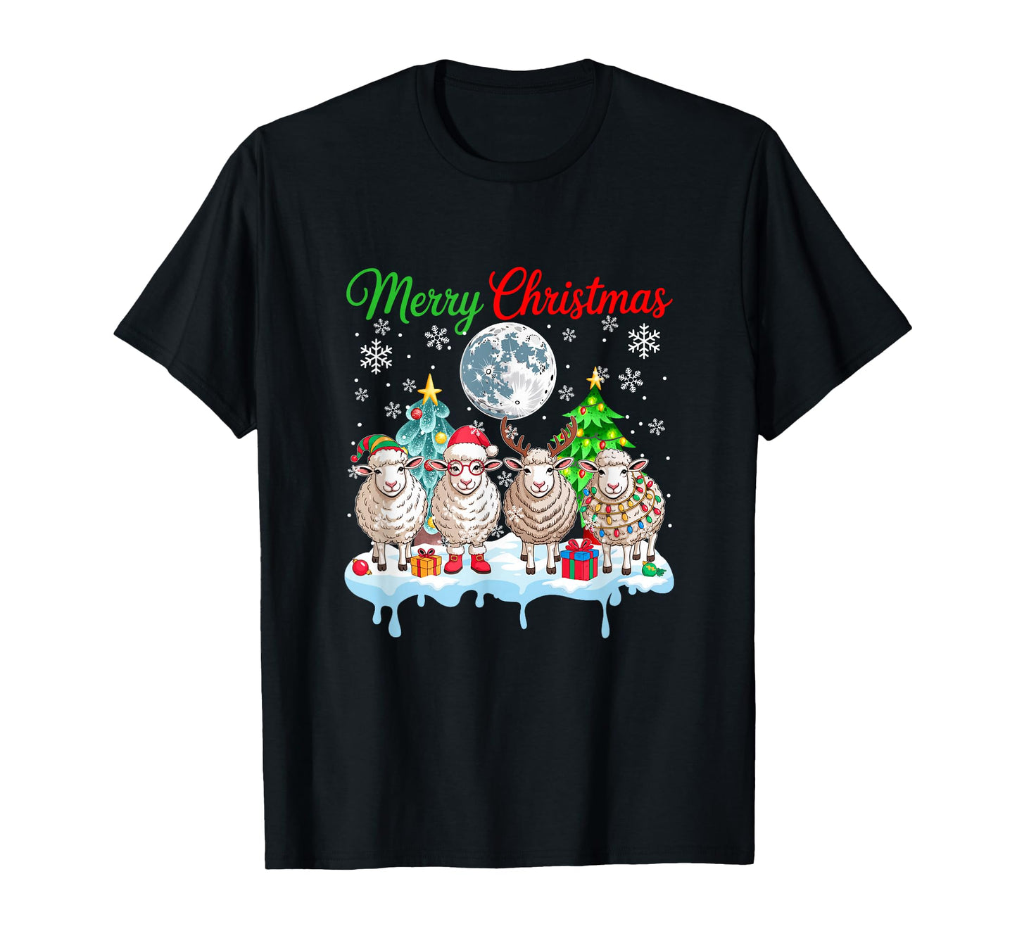 Merry Christmas Snow Group Santa Elf Reindeer Sheeps Farmer T-Shirt