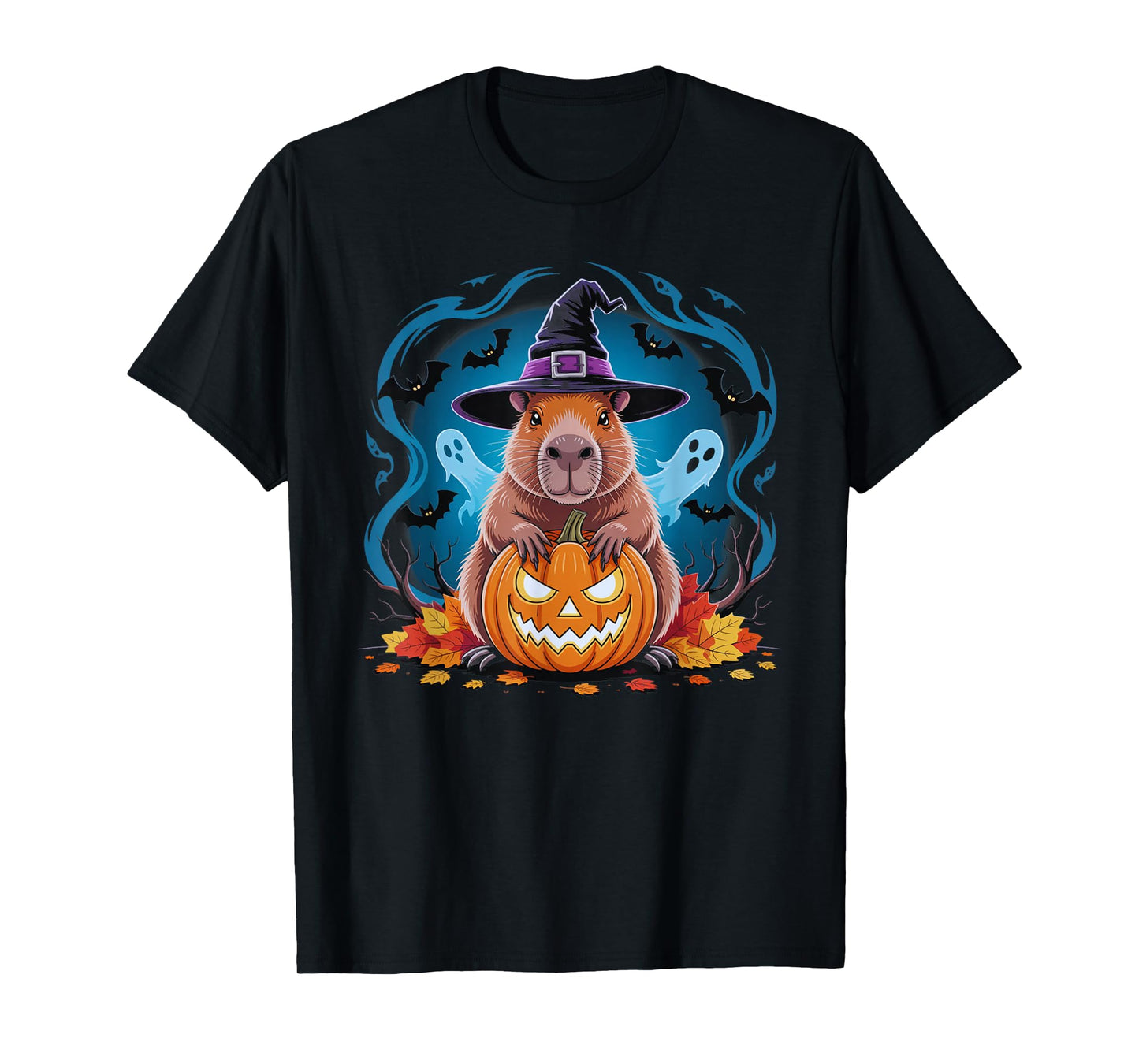 Funny Halloween Capybara Witch Hat Pumpkin T-Shirt