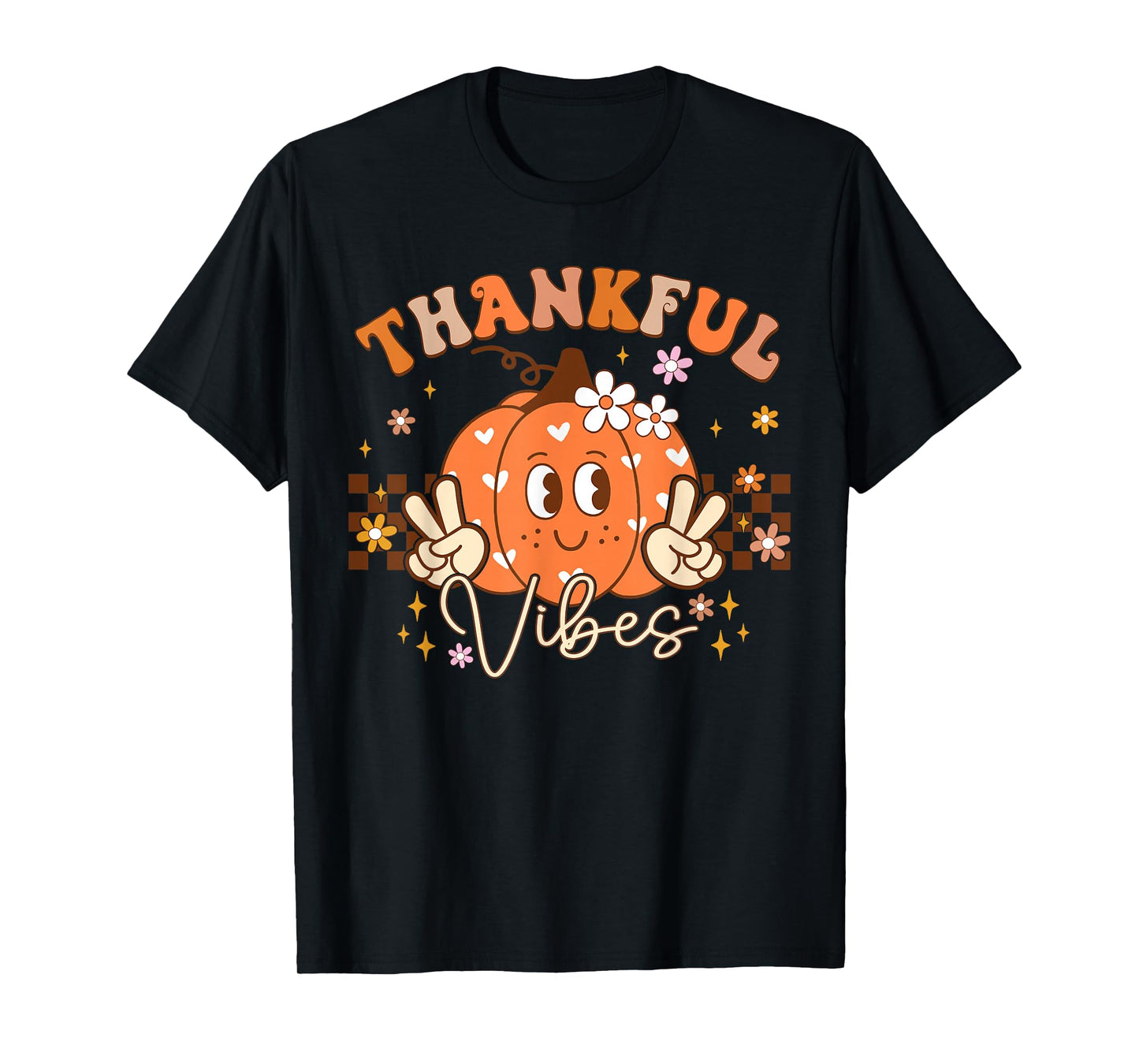 Retro Groovy Fall Pumpkin Peace Tee Thanksgiving Women Girls T-Shirt