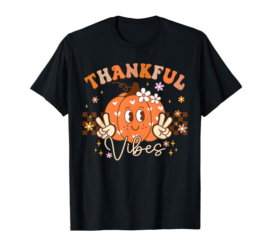 Retro Groovy Fall Pumpkin Peace Tee Thanksgiving Women Girls T-Shirt