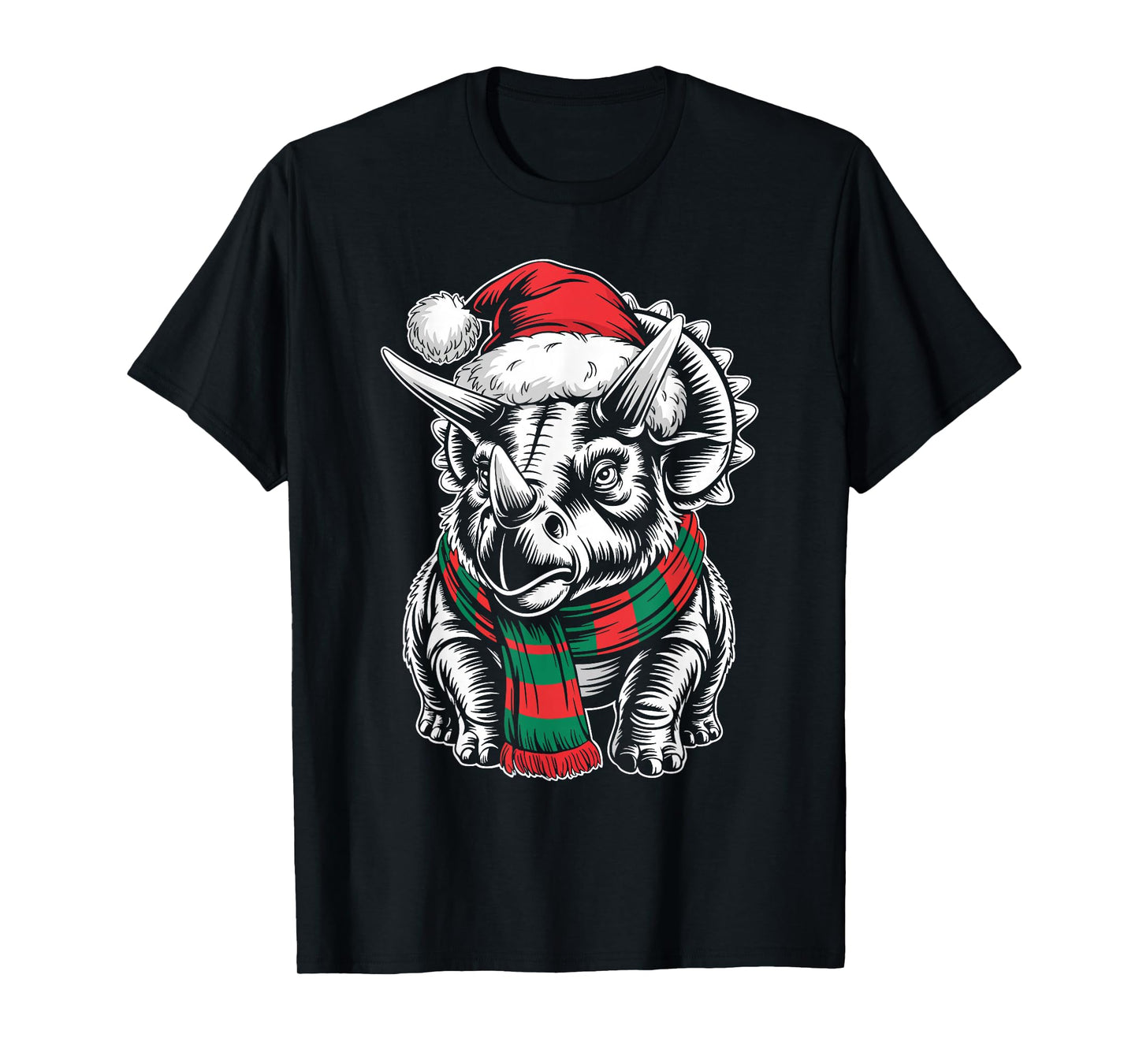 Triceratops Xmas Santa Hat Scarf Christmas Costume T-Shirt