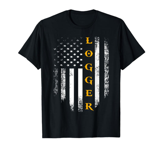 Vintage Logger With American Flag Logging/Carpenter Gift T-Shirt