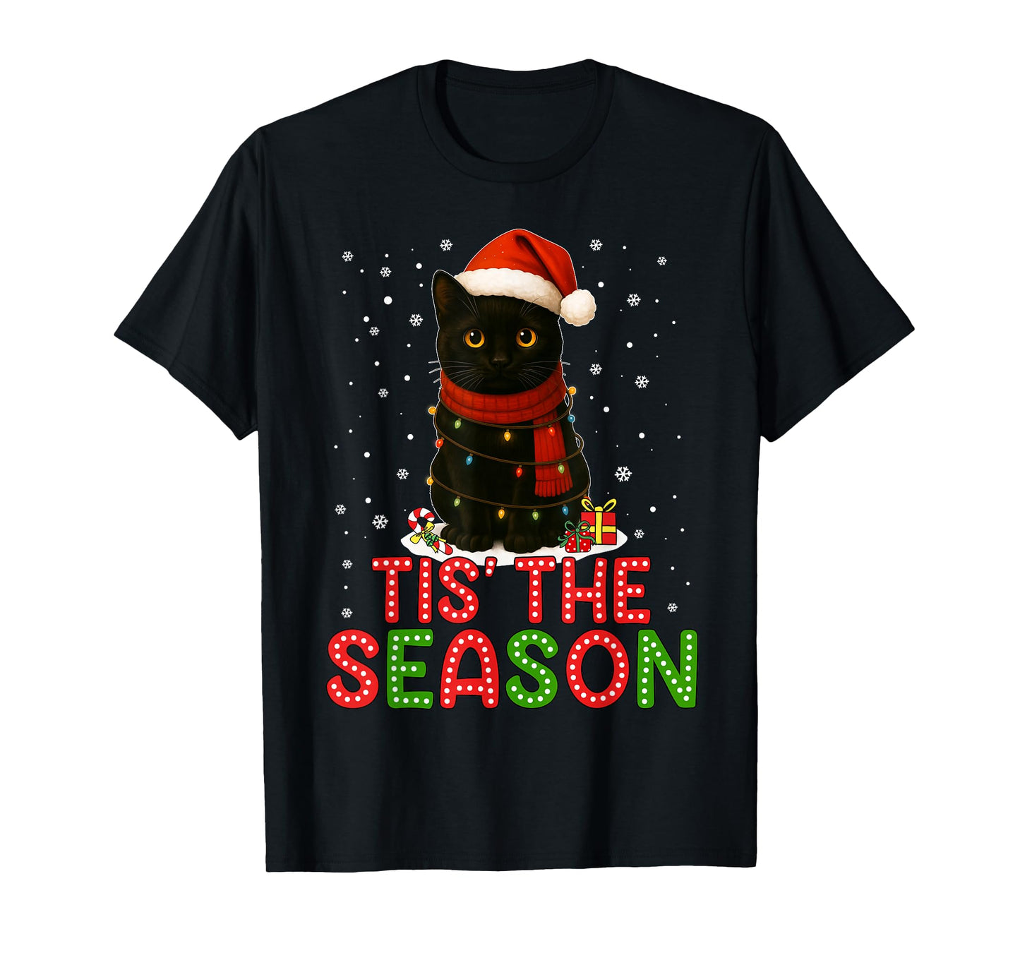 Tis' The Season Santa Hat Funny Black Cat Christmas Women T-Shirt