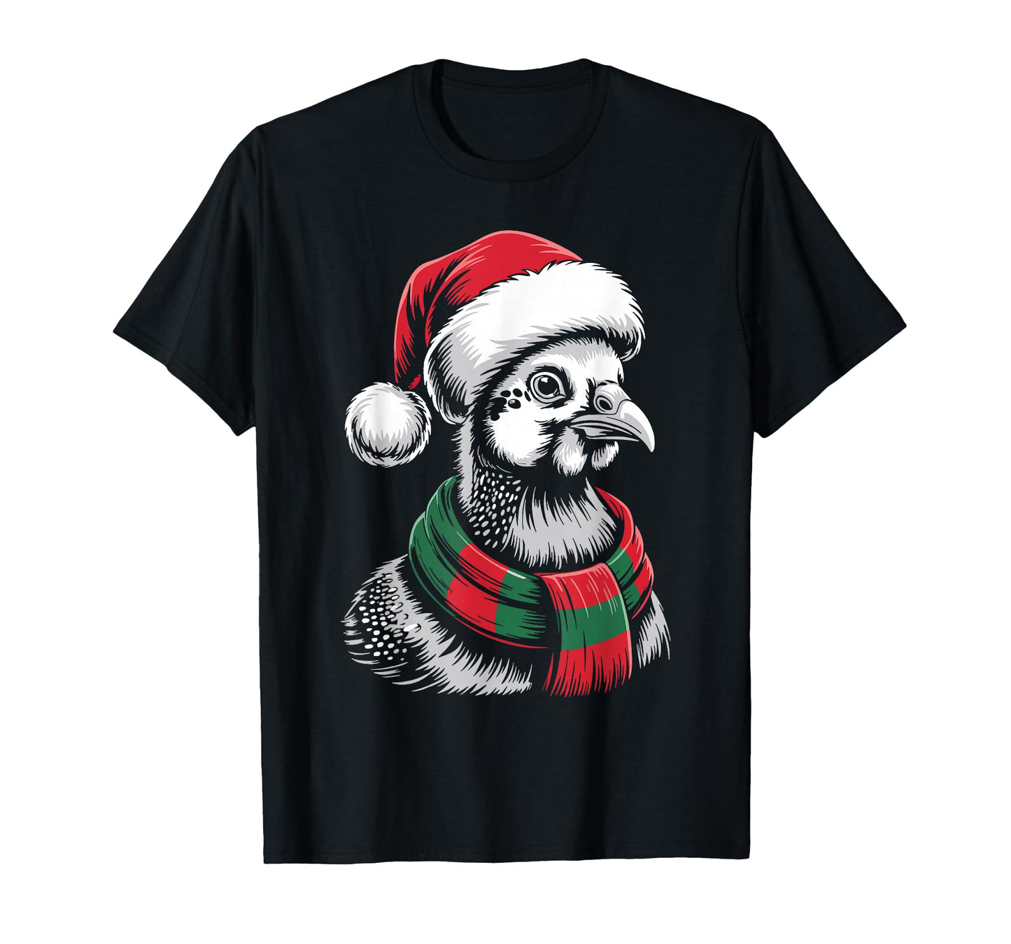 Guinea Fowl Xmas Santa Hat Scarf Christmas Costume T-Shirt