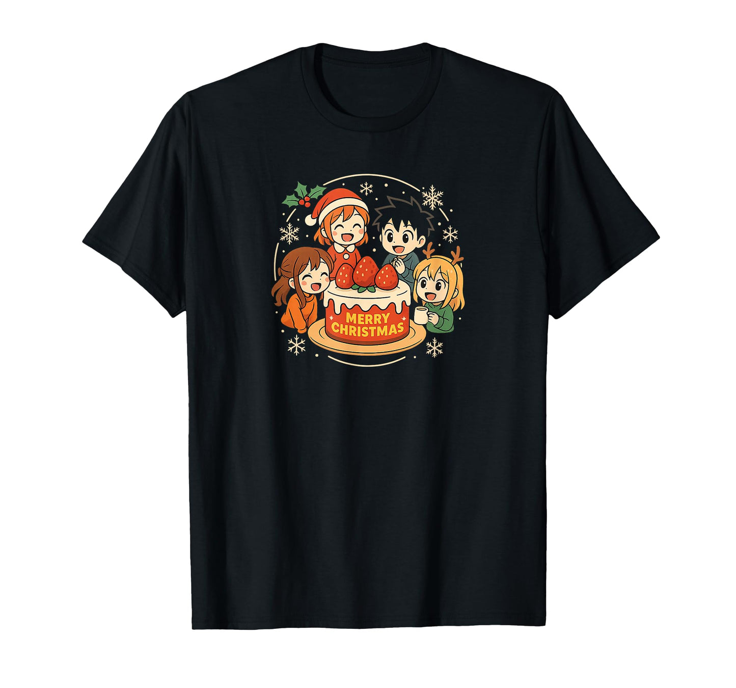 Chibi Christmas Cake Party Anime T-Shirt