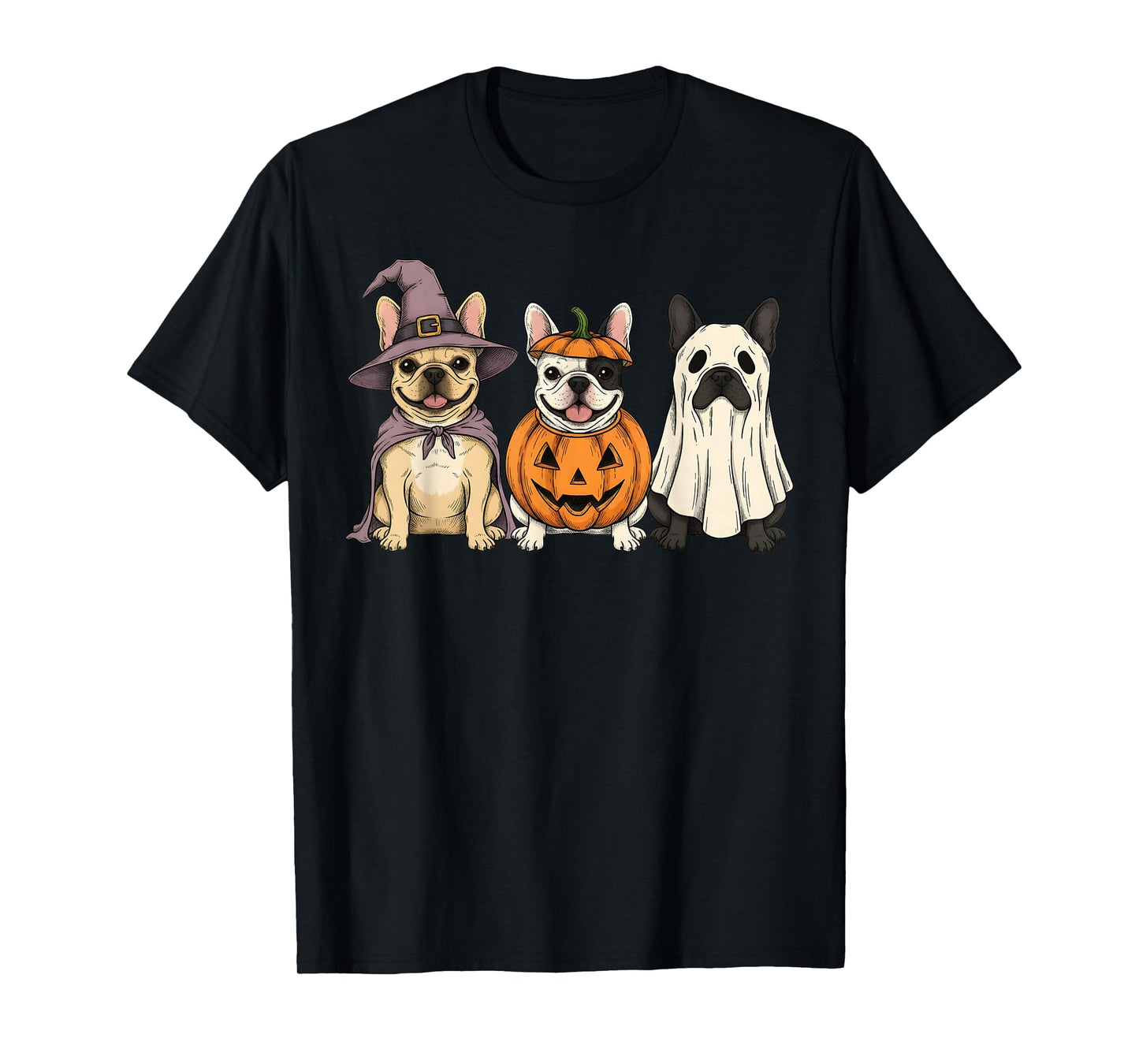 Spooky Ghost French Bulldog Pumpkin Halloween Dog Lover T-Shirt