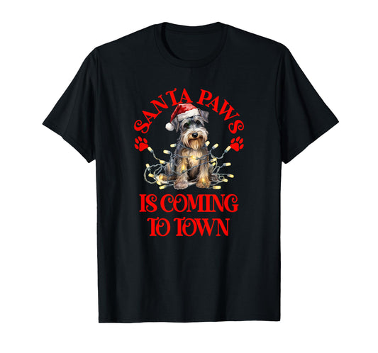 Santa Paws is Coming to Town with Christmas Schnauzer T-Shirt