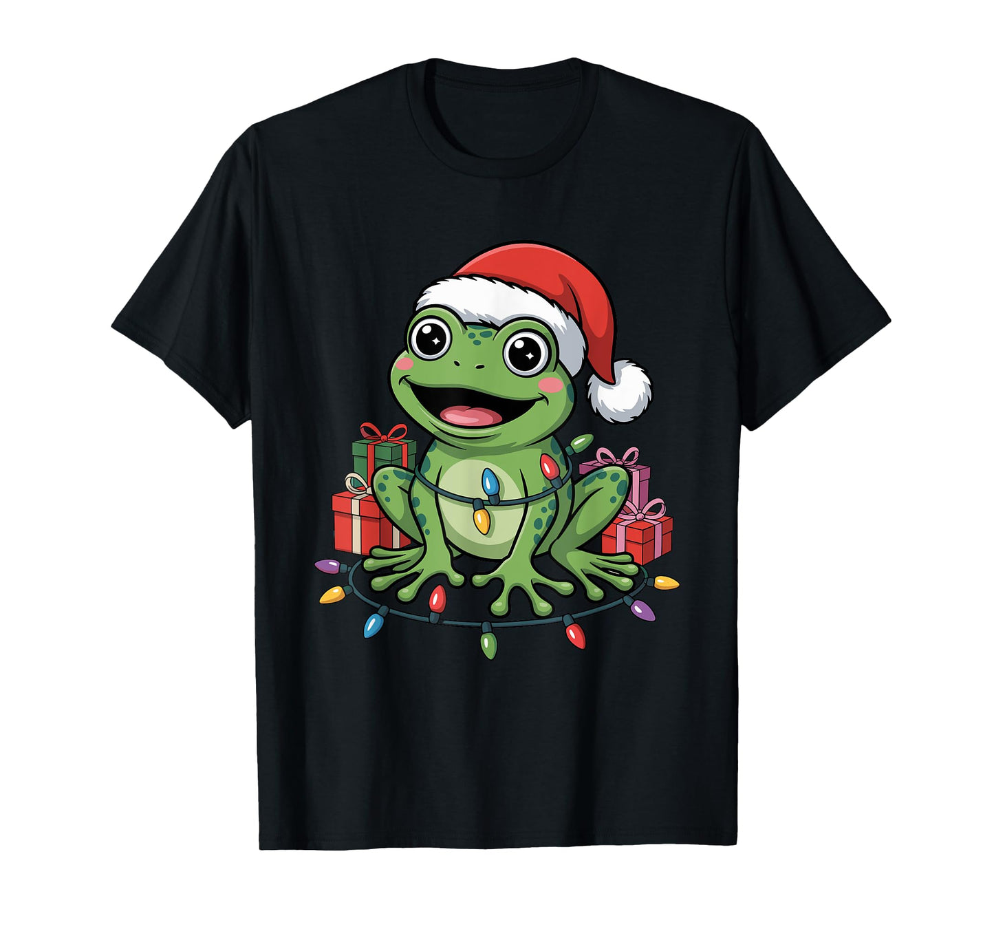 Funny Frog Santa Hat Animals Lovers Ugly Christmas Pajamas T-Shirt