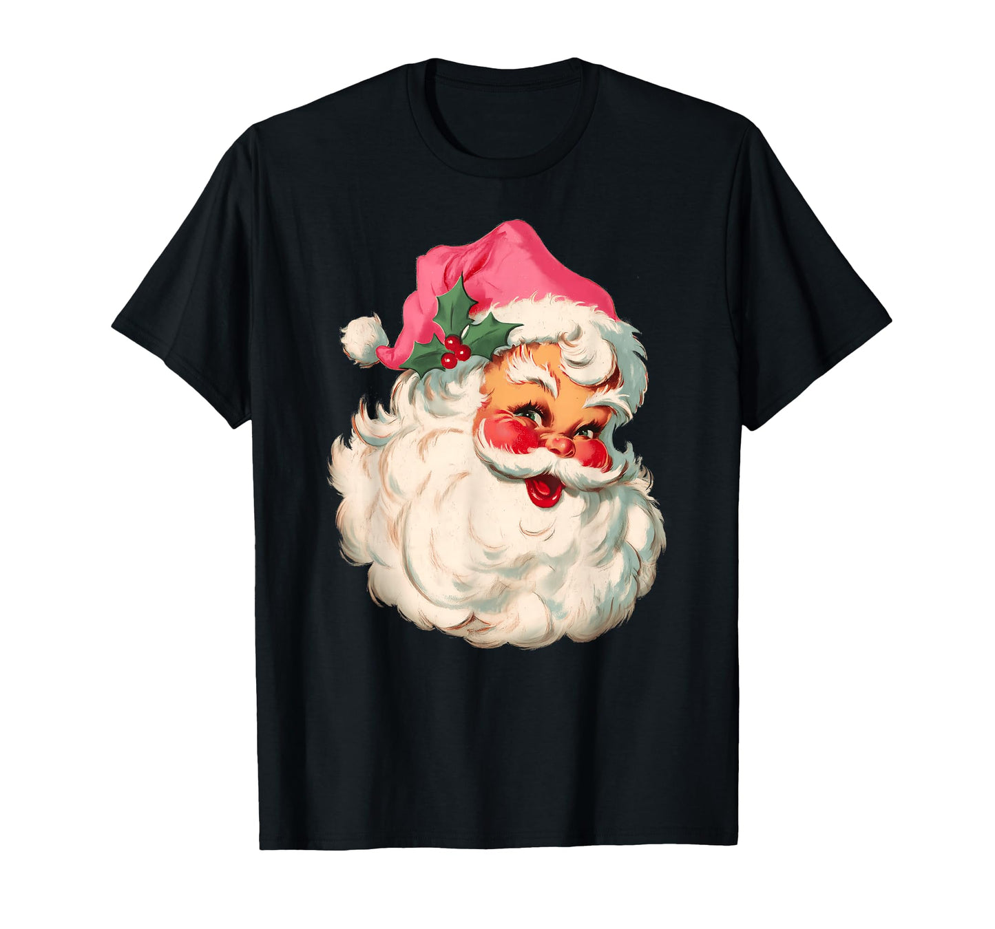 Vintage Retro Santa Christmas Bubble Gum Pink Sunglasses T-Shirt