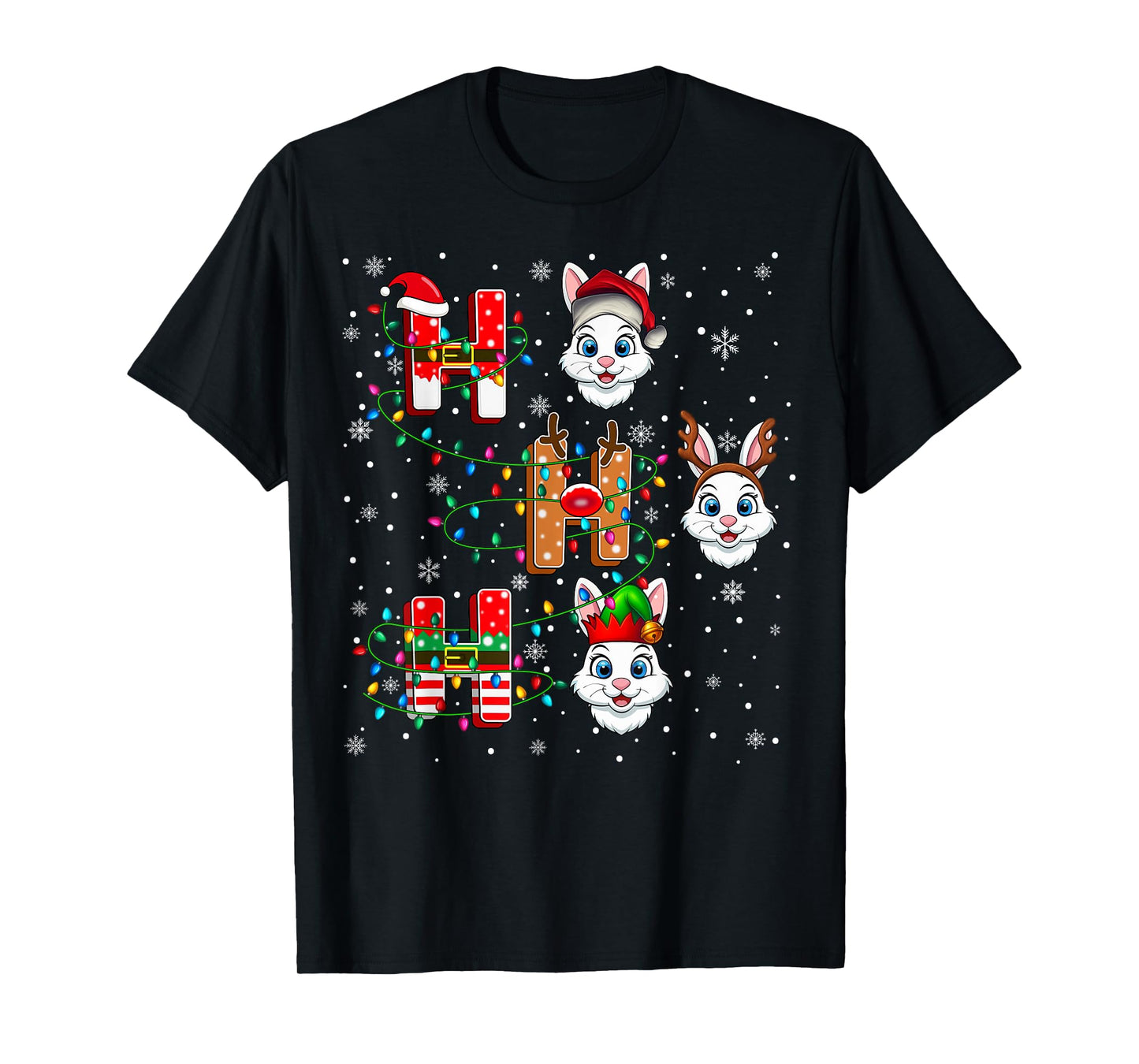 Ho Ho Ho Santa Reindeer Hat Elf Bunny Animal Christmas T-Shirt
