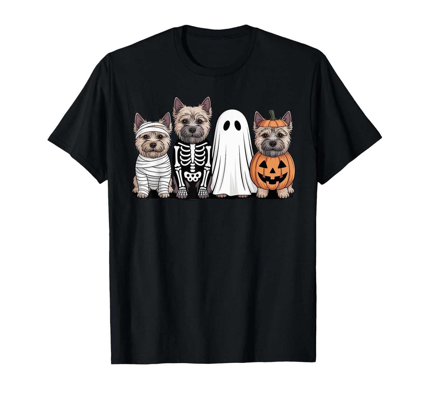Spooky Ghost Cairn Terrier Pumpkin Halloween Dog Skeleton T-Shirt