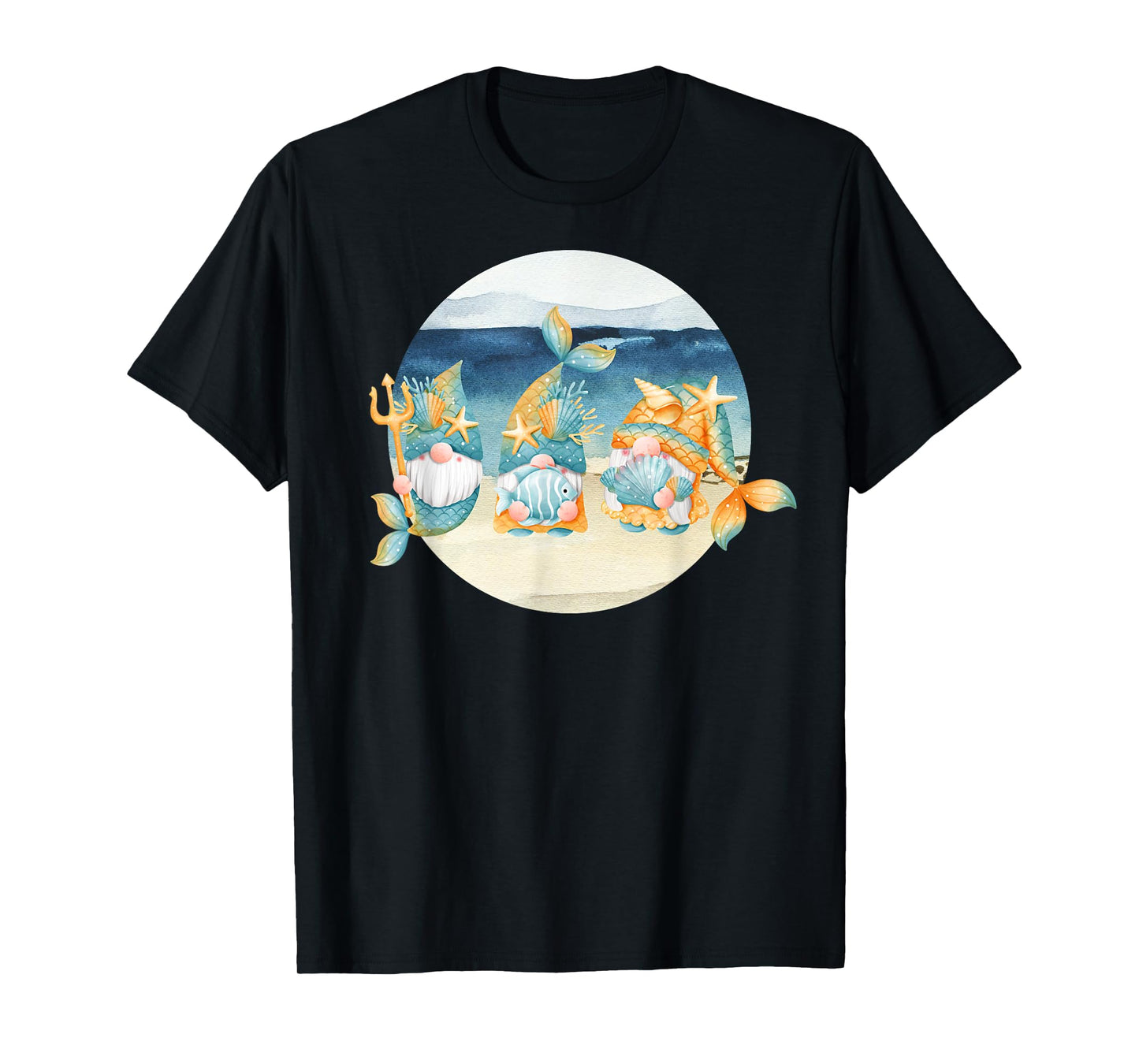 Cute Beach Mermaid Gnomes Women's Graphic Tees T-Shirt