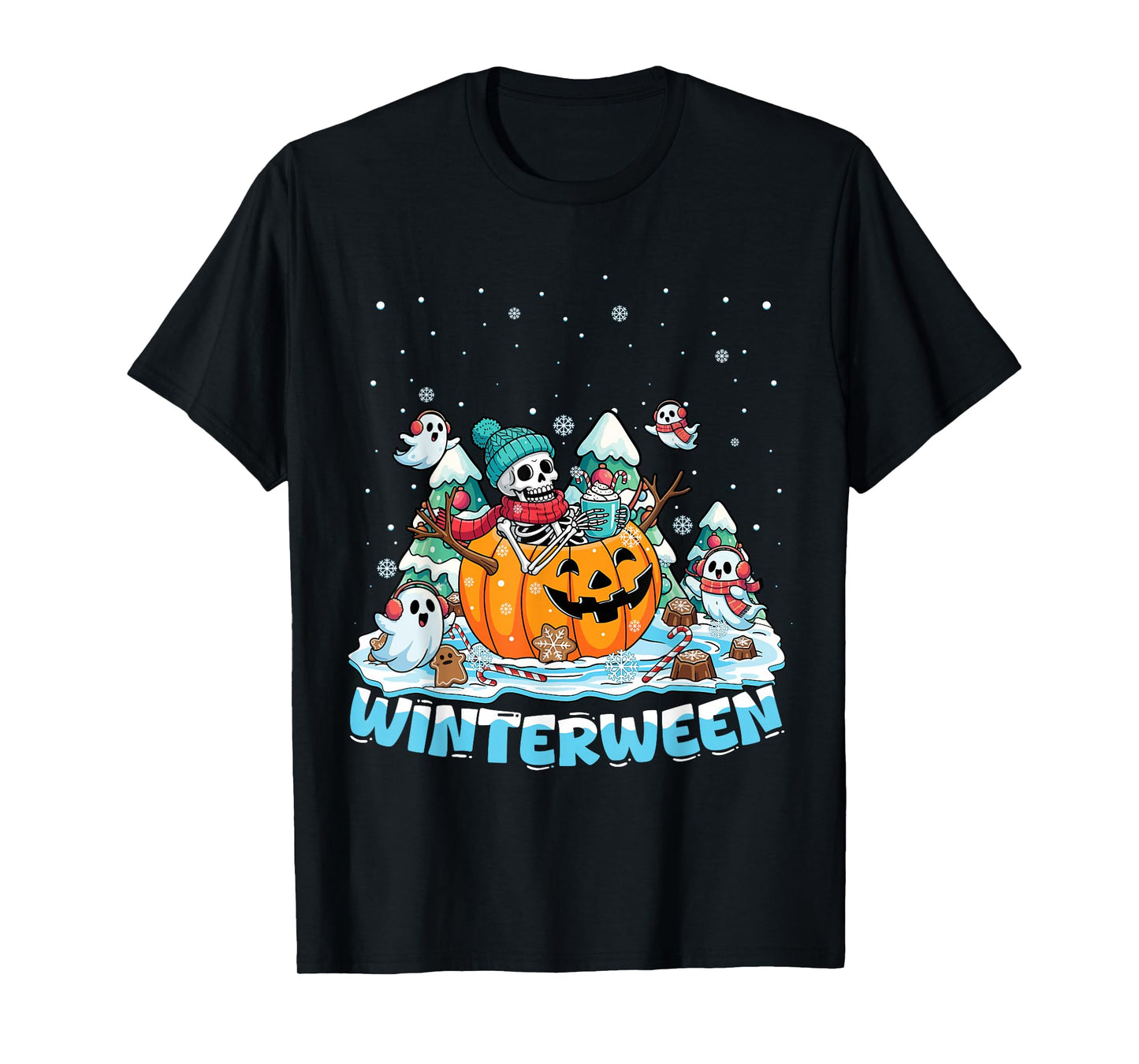Winterween Winter Halloween Christmas Skeleton Riding Sleigh T-Shirt