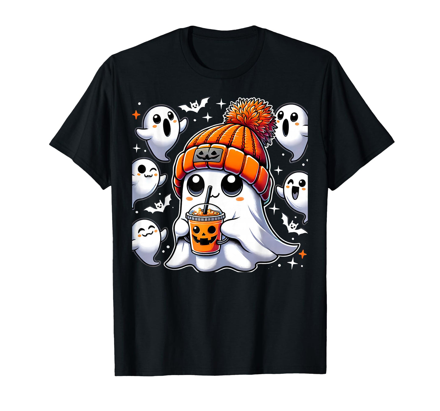 Halloween Costume Ghost Drinking Pumpkin Men Women Girls T-Shirt