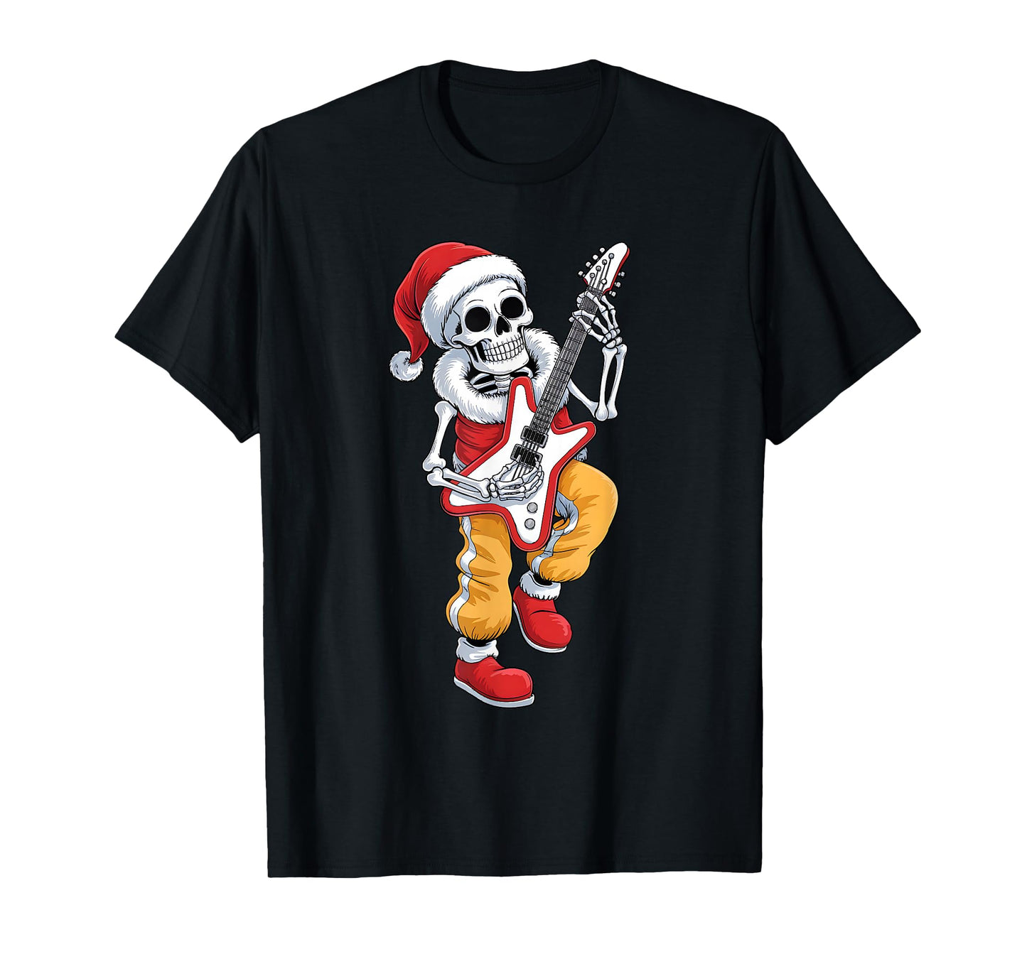 Xmas Santa Skeleton Playing Guitar Rock Funny Christmas T-Shirt