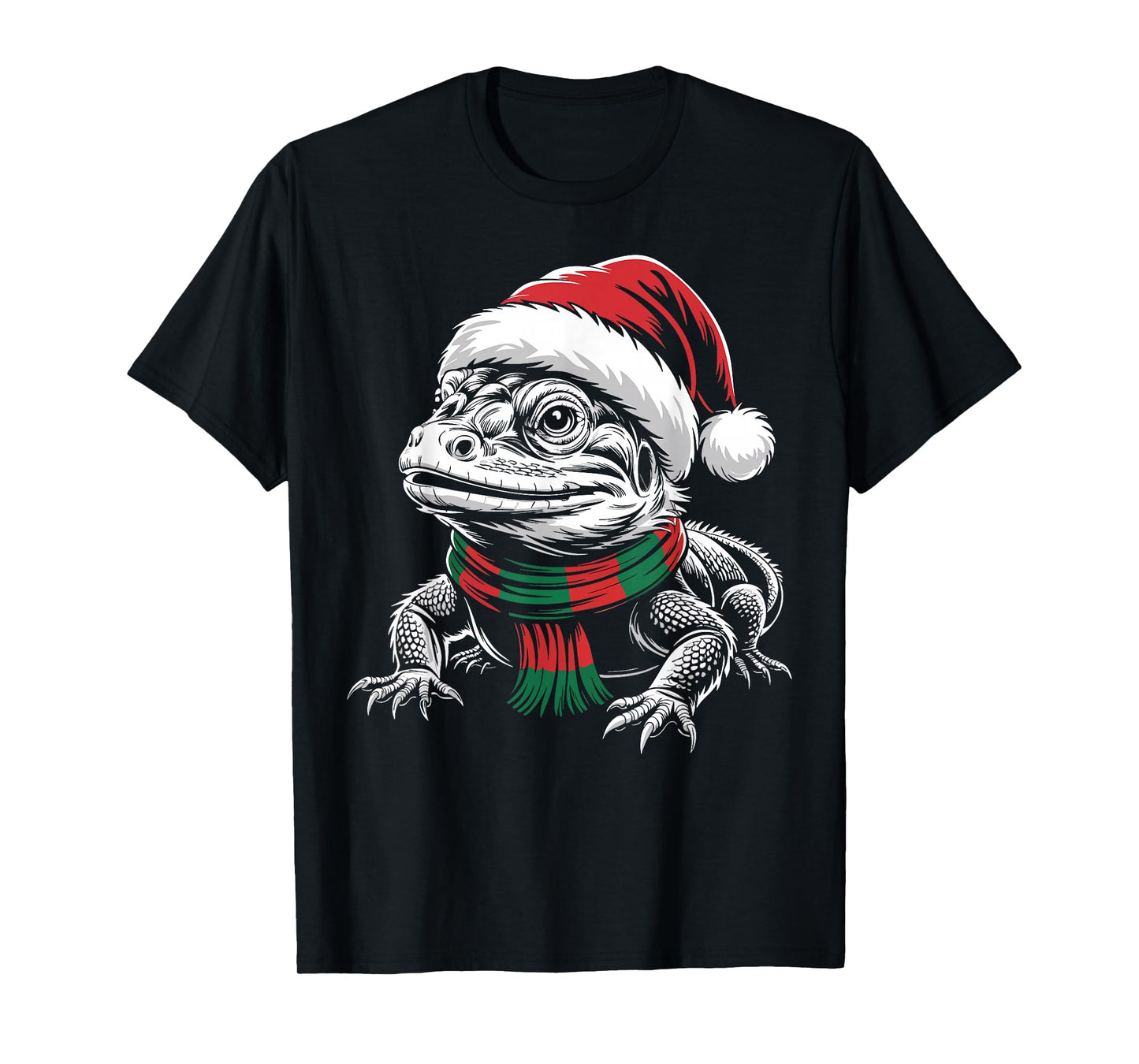 Lizard Xmas Santa Hat Scarf Christmas Costume T-Shirt