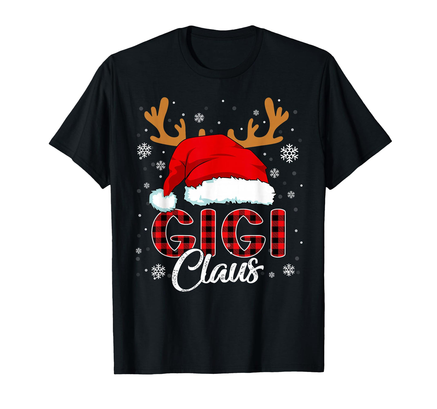 Gigi Claus Santa Hat Christmas Red Plaid Matching Family T-Shirt