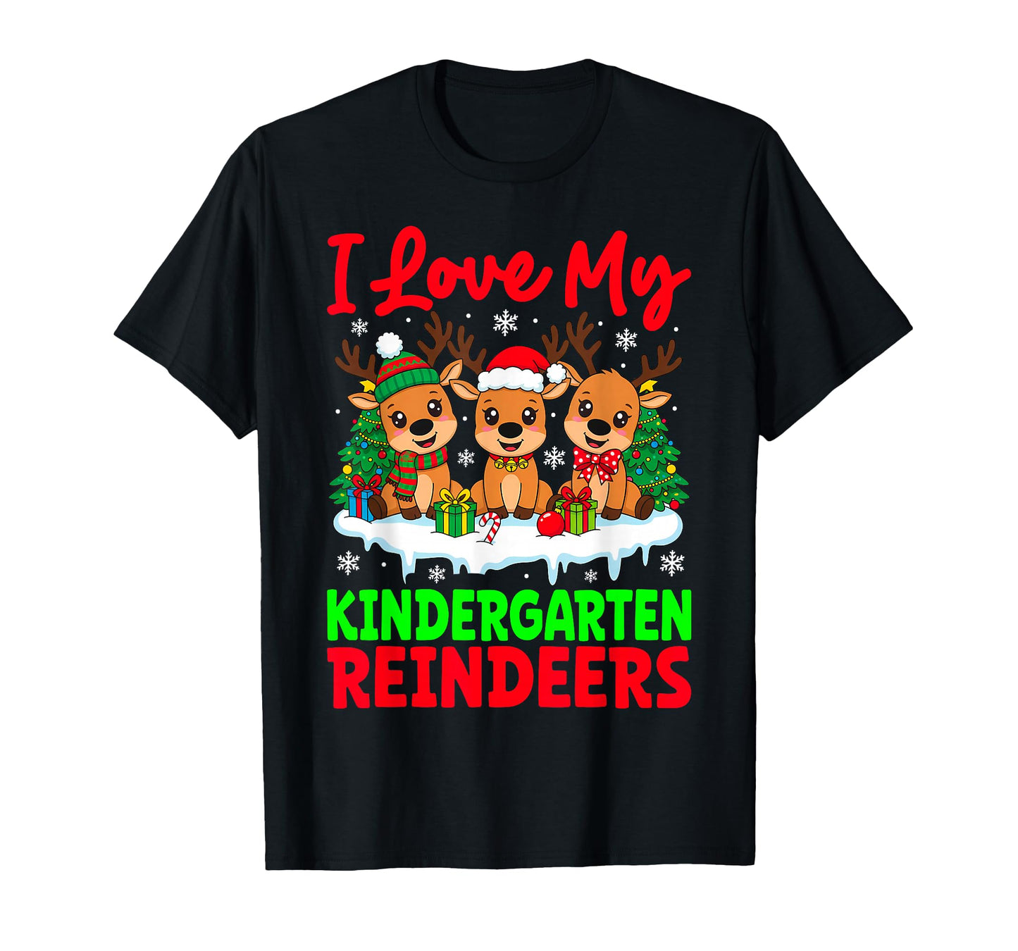 I Love My Kindergarten Reindeers Three Reindeer Teacher Xmas T-Shirt