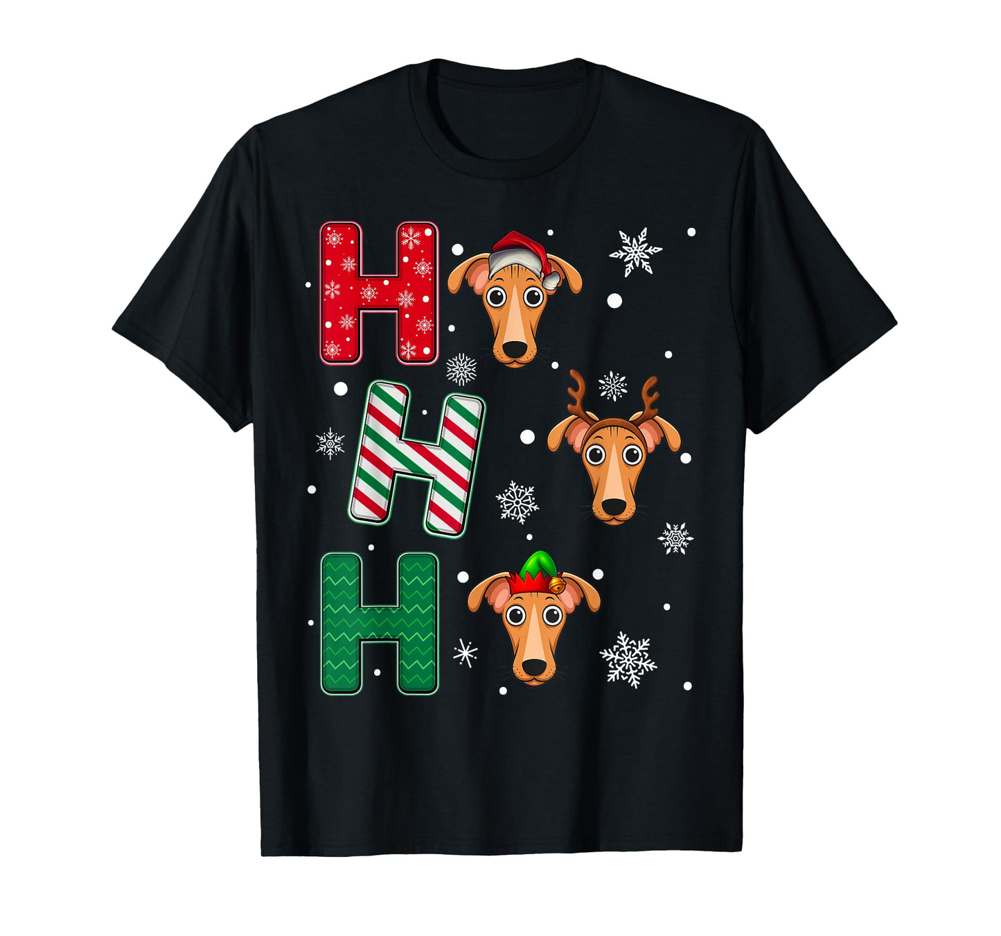 Ho Ho Ho Greyhound Dog Matching Christmas Santa Elf Xmas T-Shirt