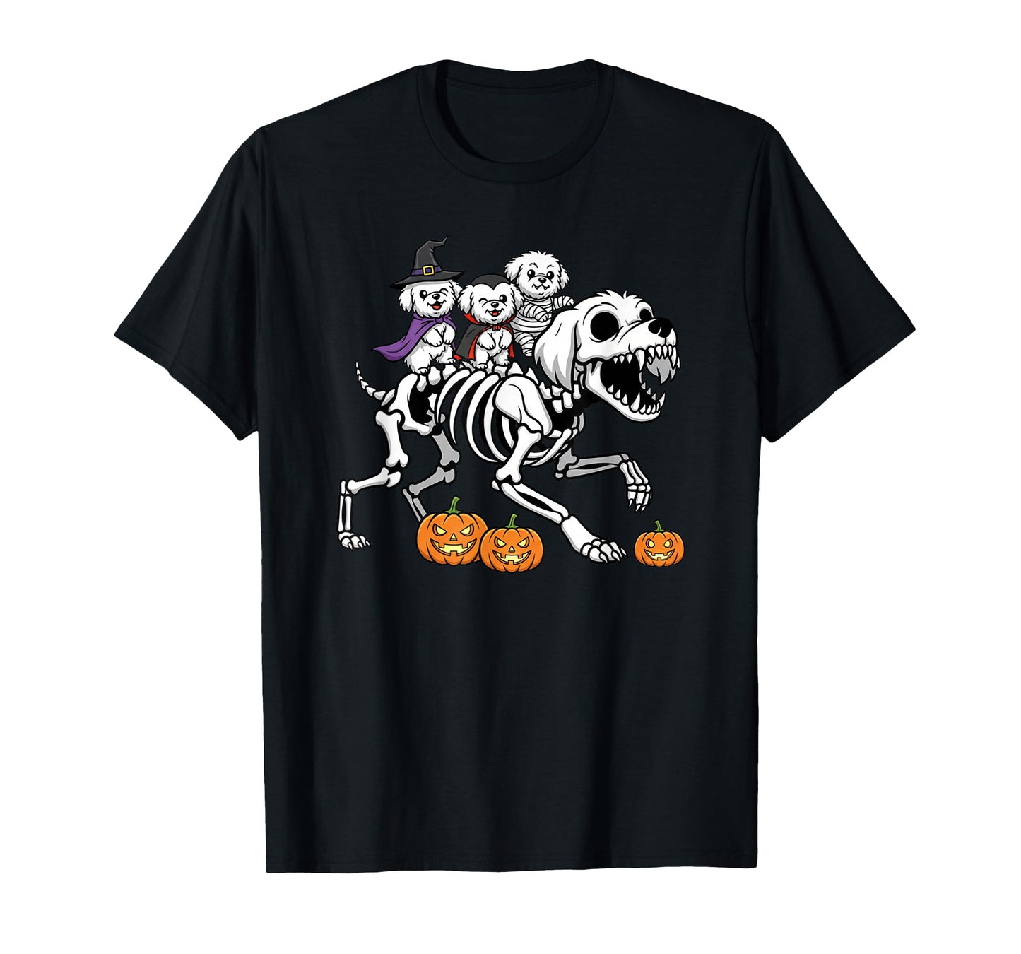 Funny Maltese Skeleton Mummy Witch Halloween Kid Mens Womens T-Shirt