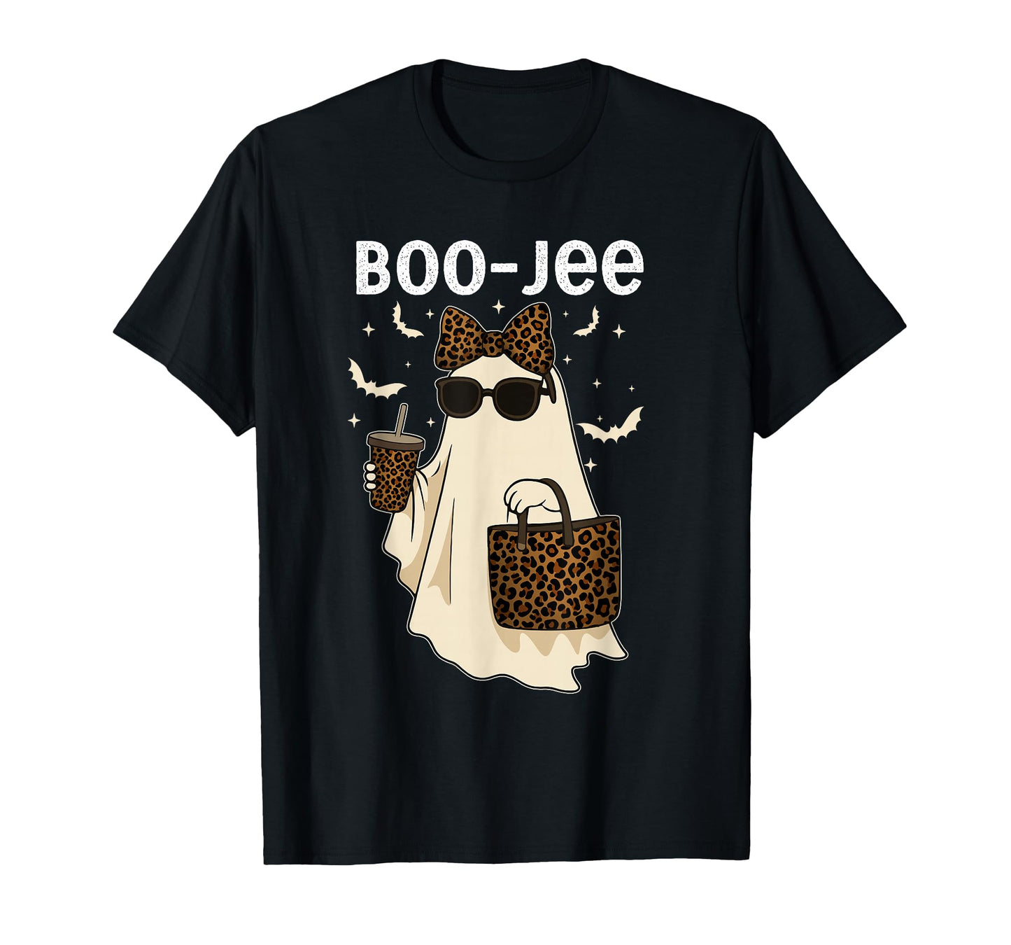Coquette Leopard Ghost Coffee Boo-JEE Halloween Boujee Ghost T-Shirt