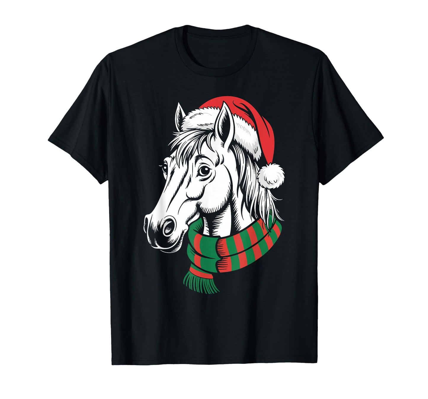 Horse Xmas Santa Hat Scarf Christmas Costume T-Shirt
