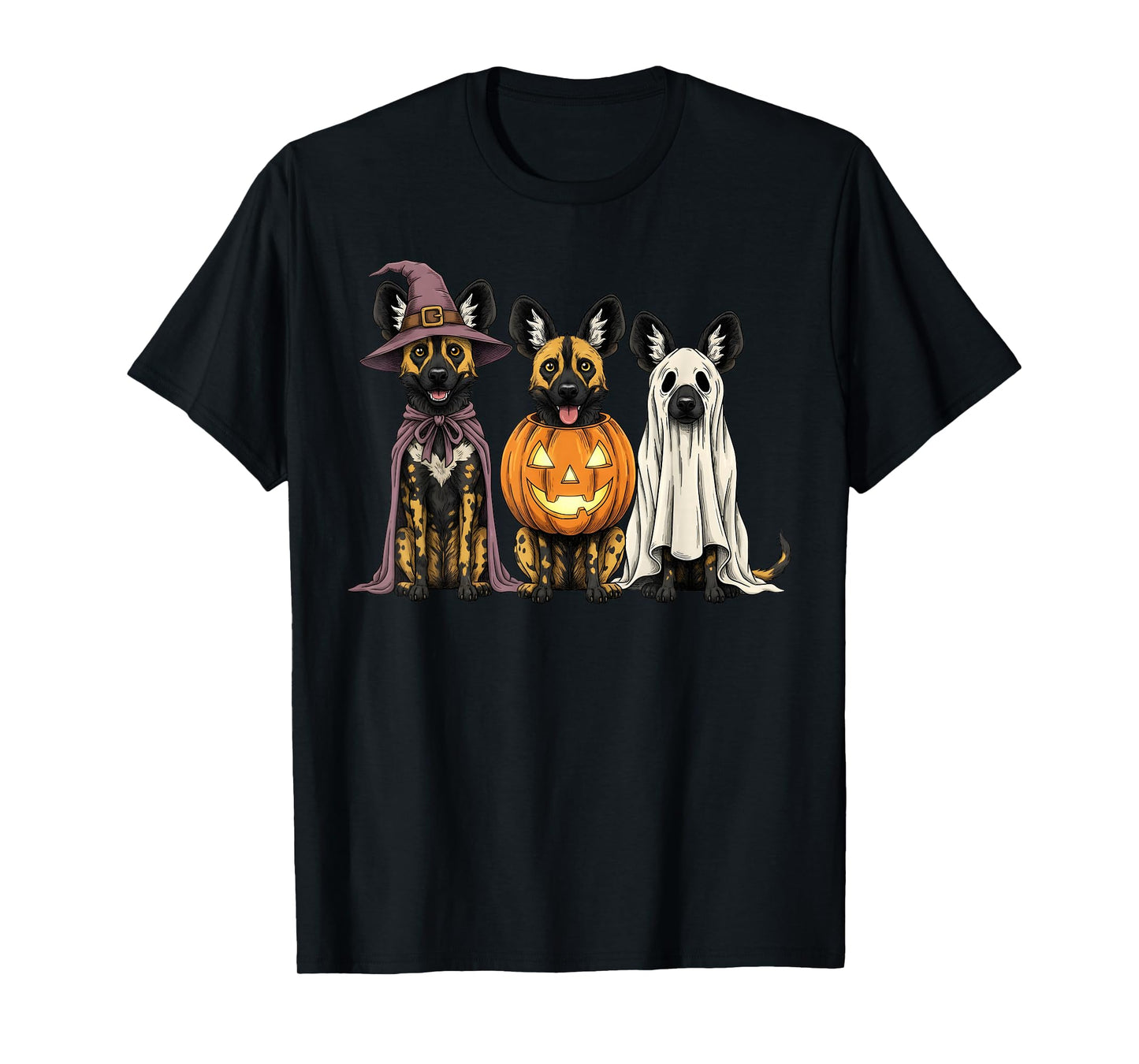 Spooky Ghost African Wild Dog Lover Pumpkin Halloween T-Shirt