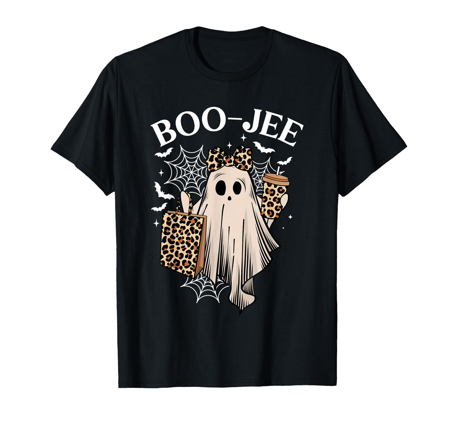 Coquette Leopard Ghost Coffee Boo JEE Halloween Boujee Ghost T-Shirt