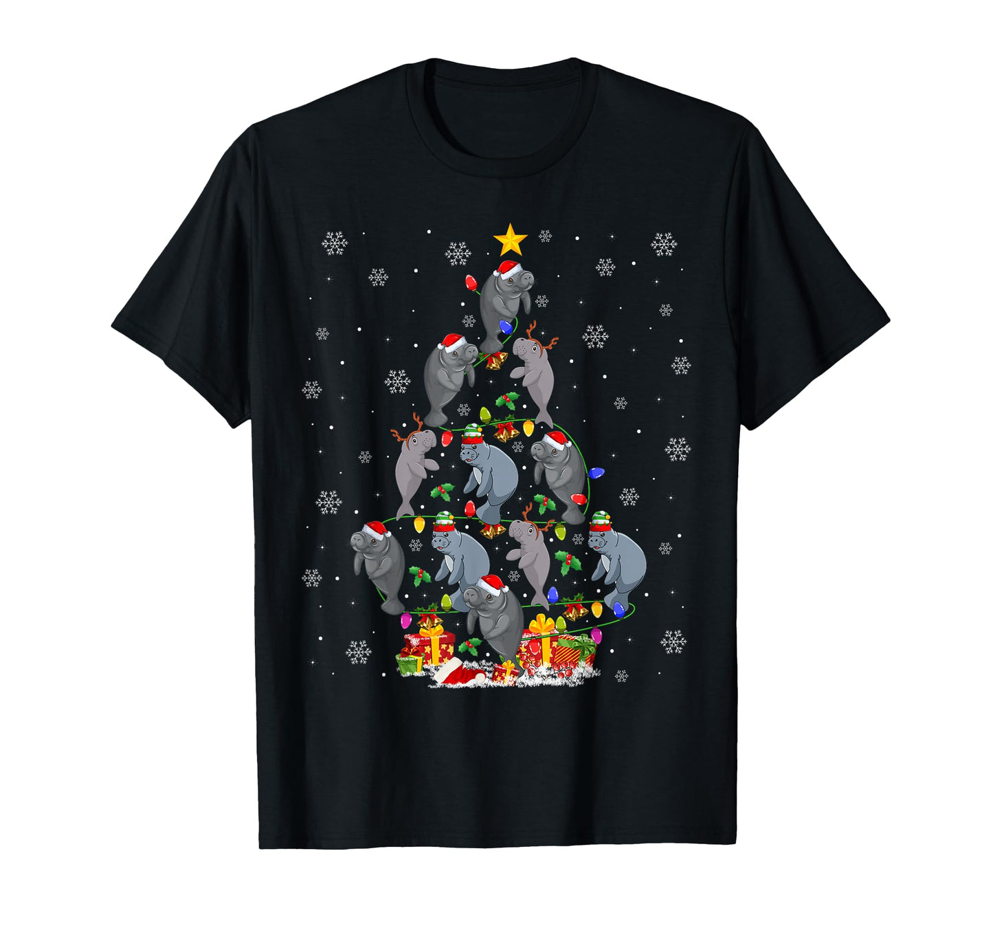 Manatee Christmas Tree Decor Holiday Santa Manatee Xmas T-Shirt