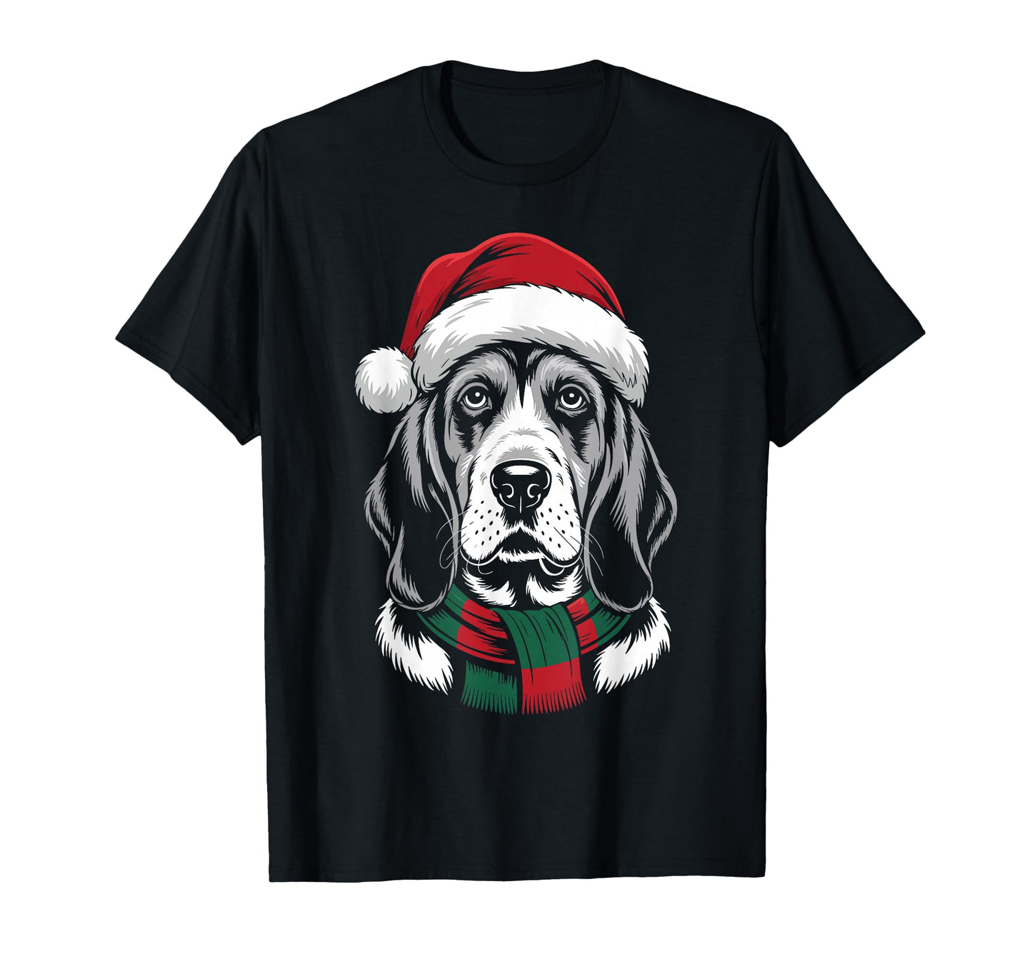 Bloodhound Dog Xmas Santa Hat Scarf Christmas Costume T-Shirt