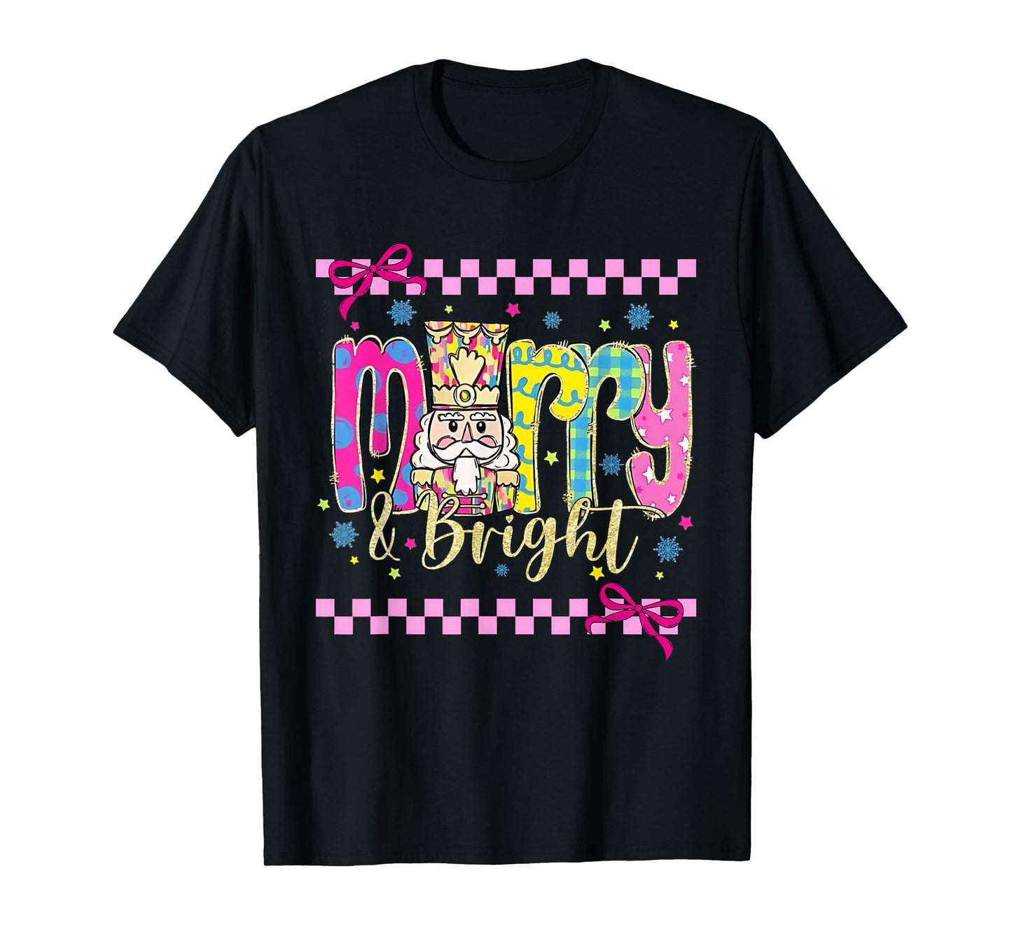 Coquette Bow Merry Bright Christmas Xmas Pajamas Holiday T-Shirt