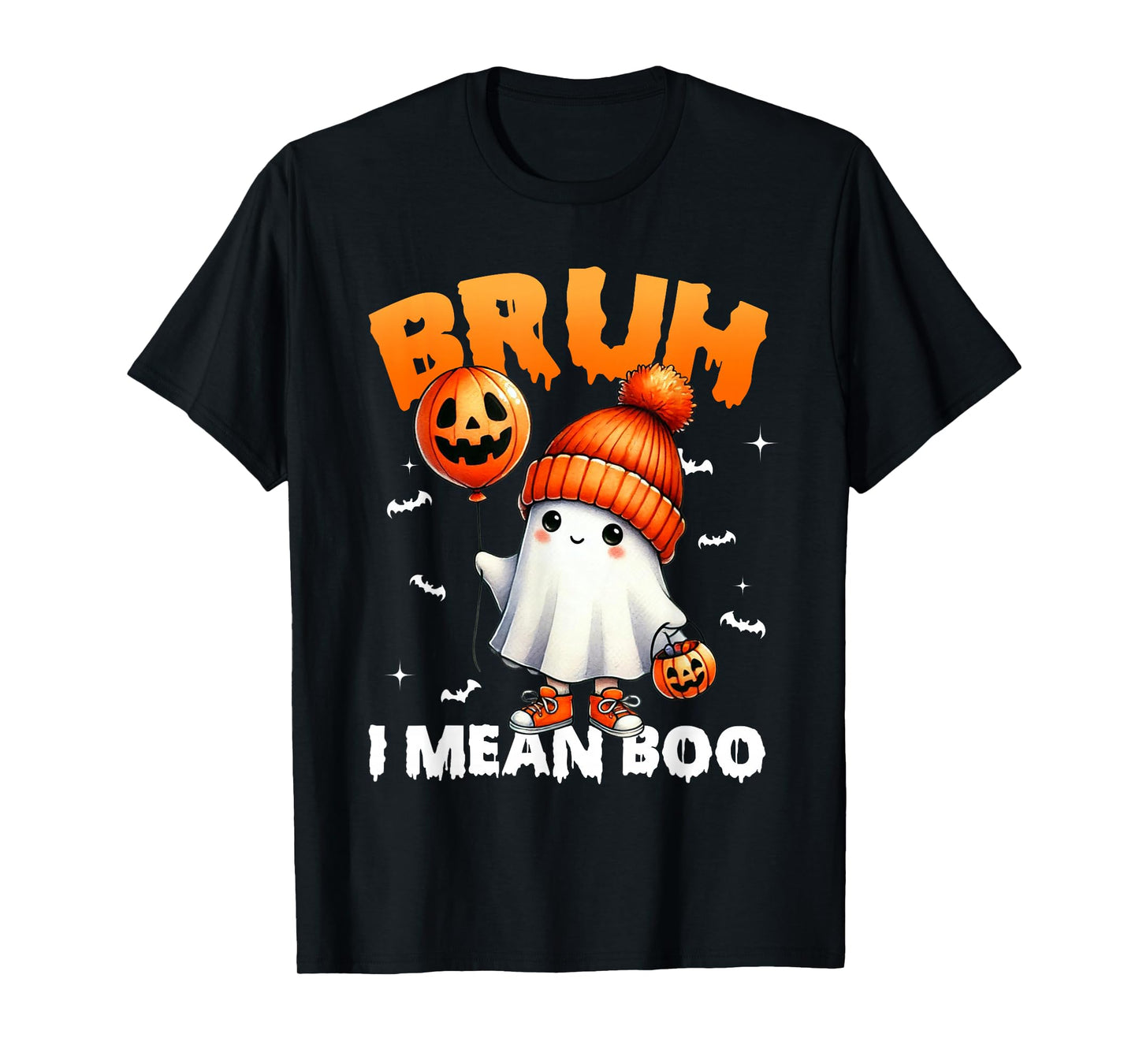 Halloween Bruh I Mean Boo Ghost Skull Pumpkin Boys Kids Men T-Shirt