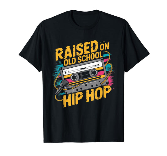 RAISED ON OLD SCHOOL HIP HOP Tshirt Cassette Graffiti Rap T-Shirt