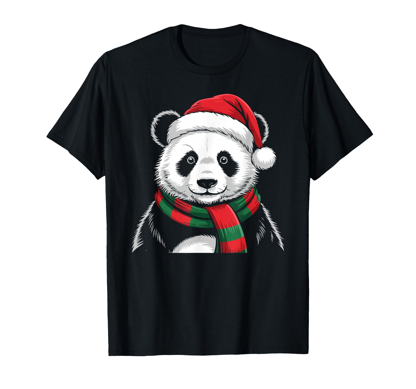 Panda Xmas Santa Hat Scarf Christmas Costume T-Shirt