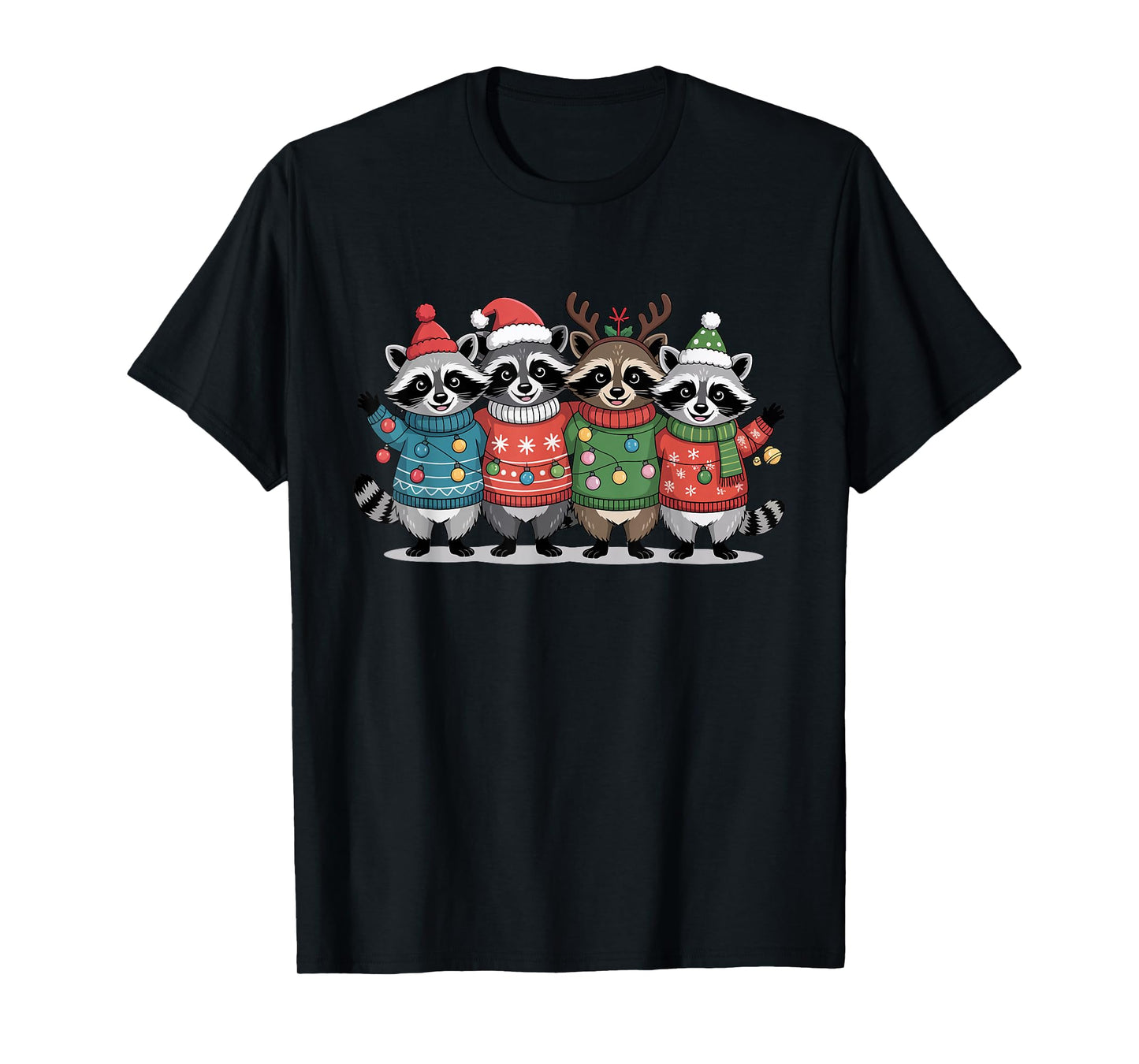 Christmas Lights Raccoon Santa Funny Xmas Tree for Men Women T-Shirt
