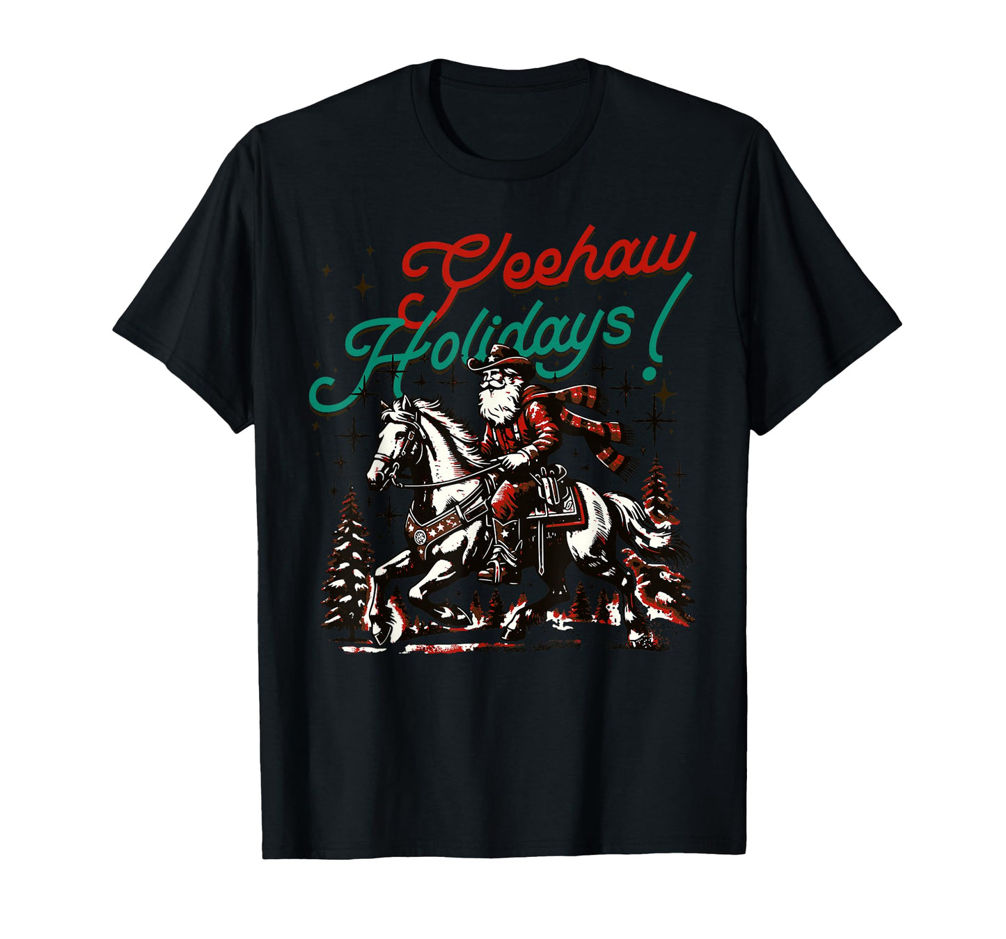 Yeehaw Holidays Funny Santa Cowboy Riding Horse T-Shirt