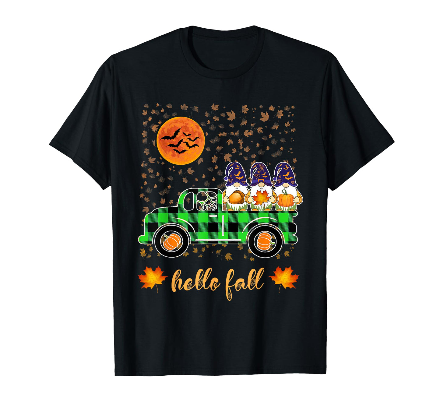 Funny Halloween Gnomes Witch Holding Pumpkin Riding Truck T-Shirt