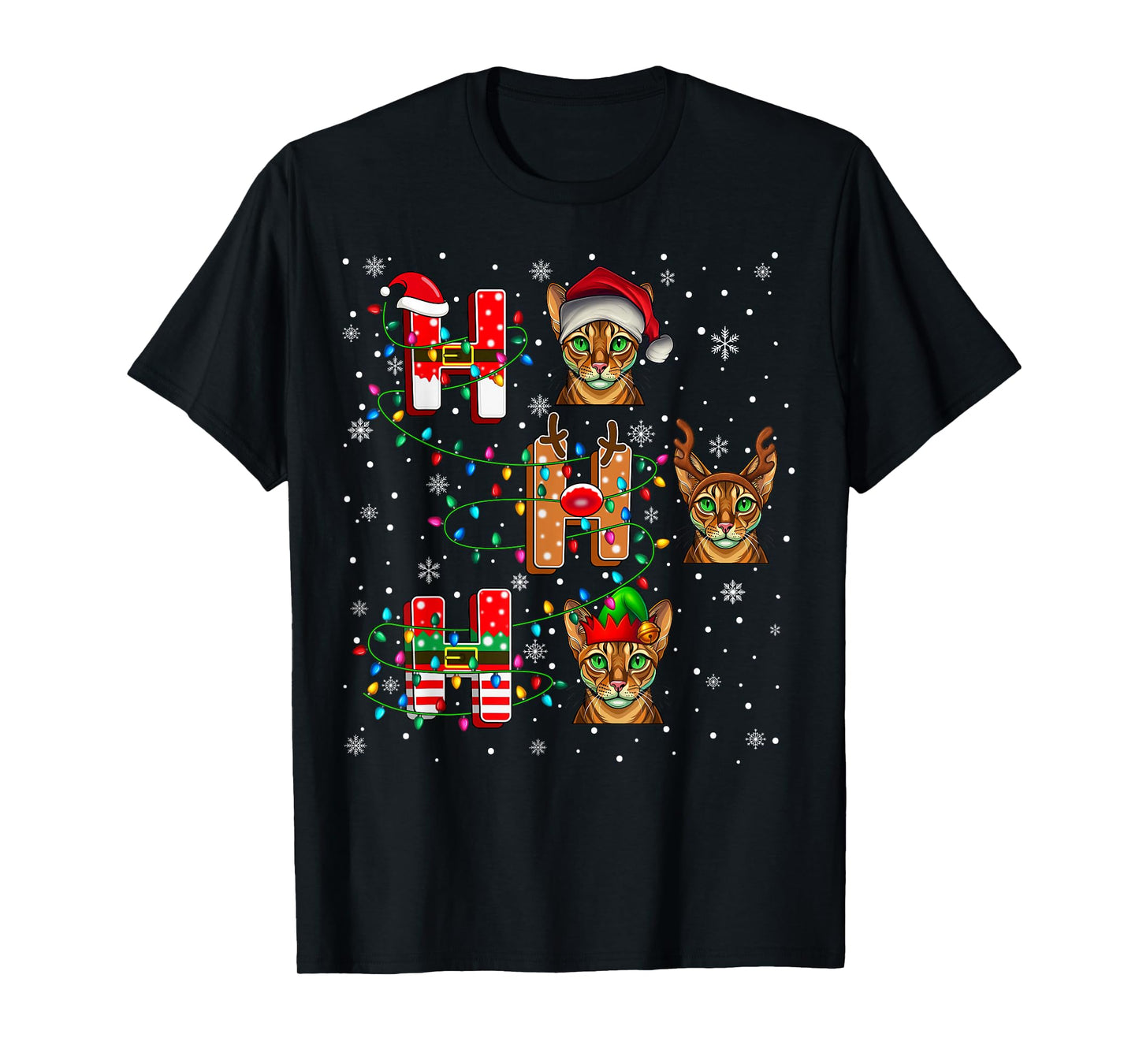 Ho Ho Ho Santa Reindeer Elf Abyssinian Cat Animal Christmas T-Shirt