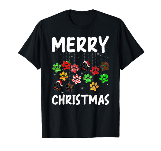 Dog Paw Merry Christmas Pajamas Puppy Dog Lover Xmas T-Shirt