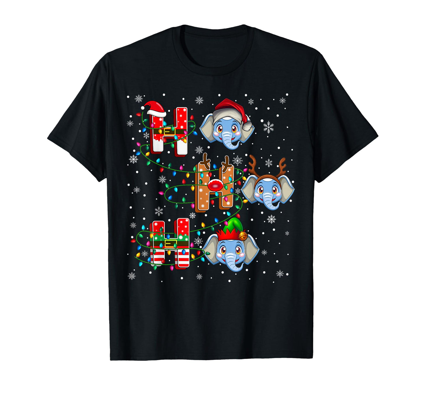 Ho Ho Ho Santa Reindeer Hat Elf Elephant Animal Christmas T-Shirt