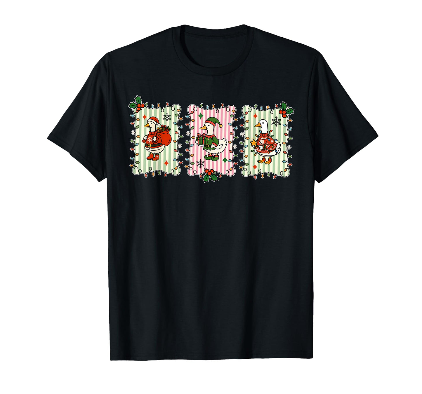 Retro Christmas Silly Goose Christmas Light Goosemas Funny T-Shirt