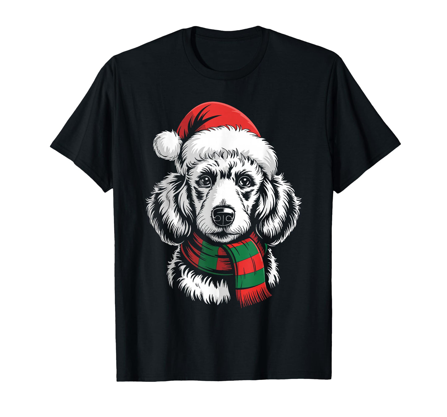 Poodle Dog Xmas Santa Hat Scarf Christmas Costume T-Shirt