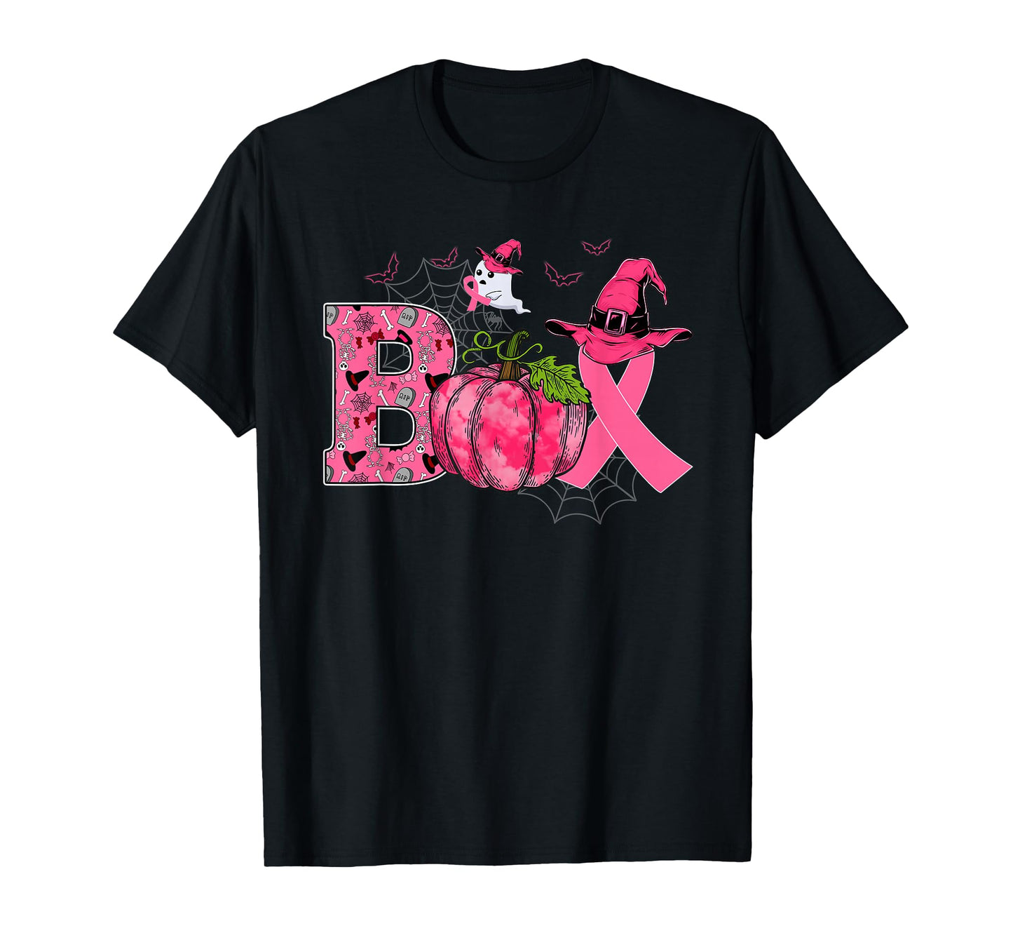 Boo Breast Cancer Pink Ribbon Ghost Witch Pumpkin Halloween T-Shirt