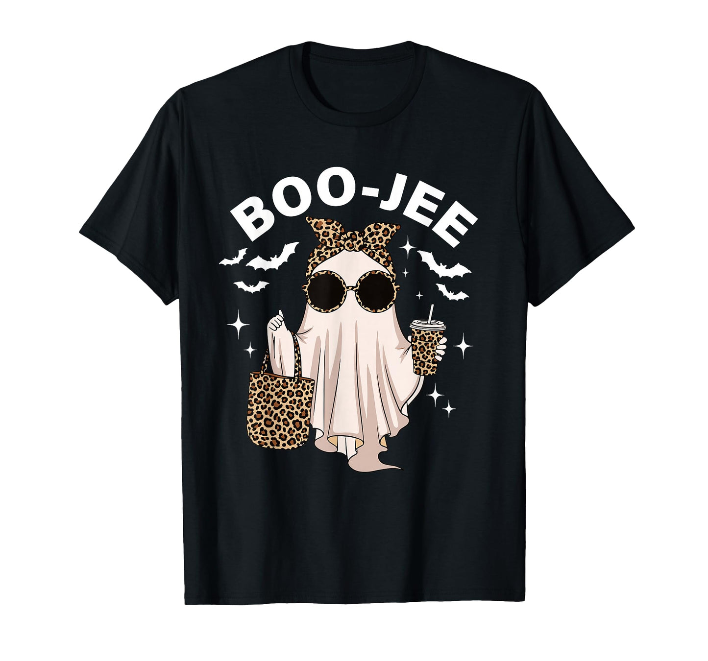 Coquette Leopard Ghost Coffee Boo-JEE Halloween Boujee Ghost T-Shirt