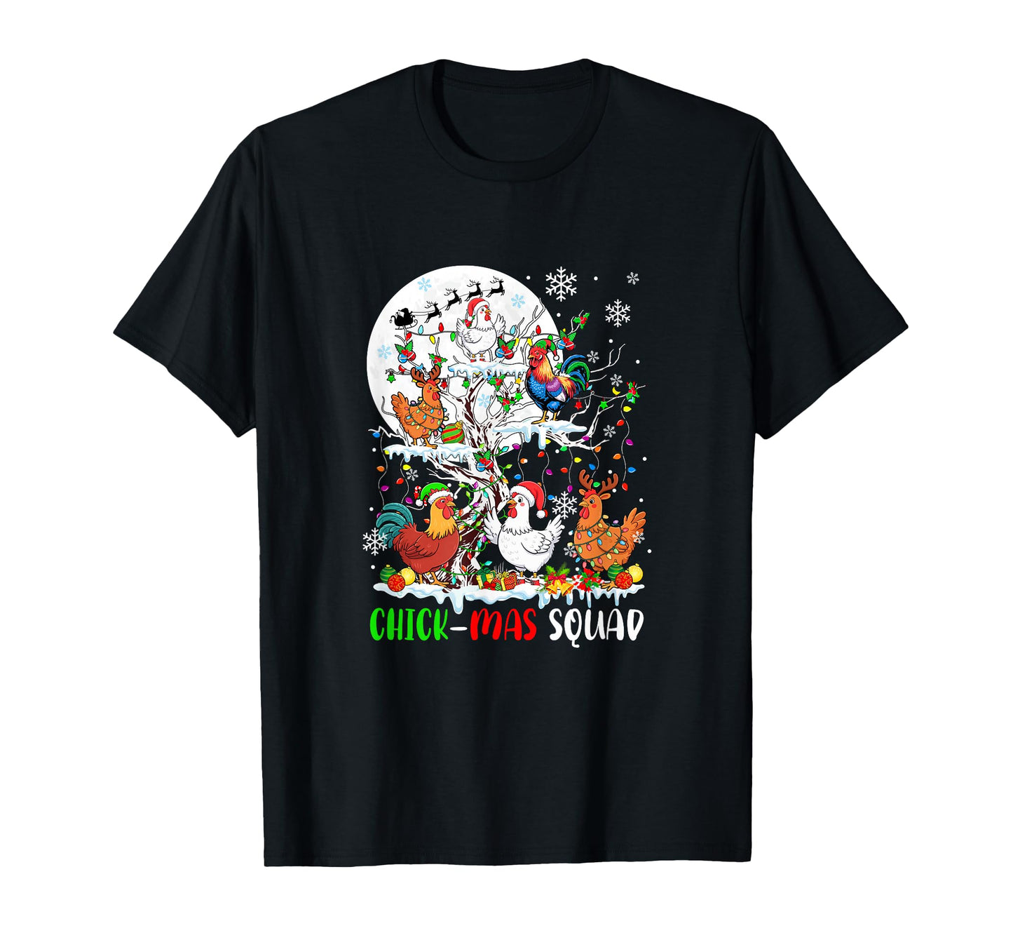 Chick Squad Xmas Group Santa Elf Chickens On Tree Farmer T-Shirt