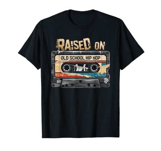 RAISED ON OLD SCHOOL HIP HOP Tshirt Cassette Graffiti Rap T-Shirt